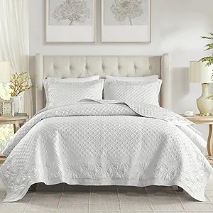 CROSCILL Quilt Set Luxe Ornamental Motif Embroidery Quilting, Oversized Coverlet for King Size Bed, Matte Satin, All Seasons, Lightweight Microfiber Coverlet Bedspread, Shams, Versailles Grey 3 Piece