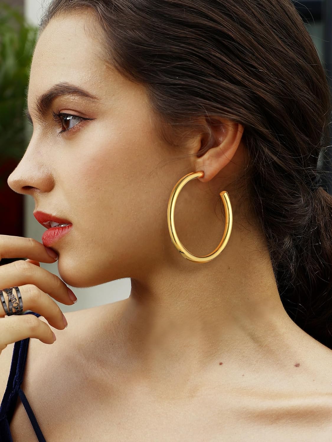 Stainless Steel Chunky Hoop Earrings For Women, Minimalist and Chic, Black/Gold Plated, Round Hoops Earrings Hypoallergenic, Size: 30mm/40mm/60mm/80mm, Come with Box - Image 8