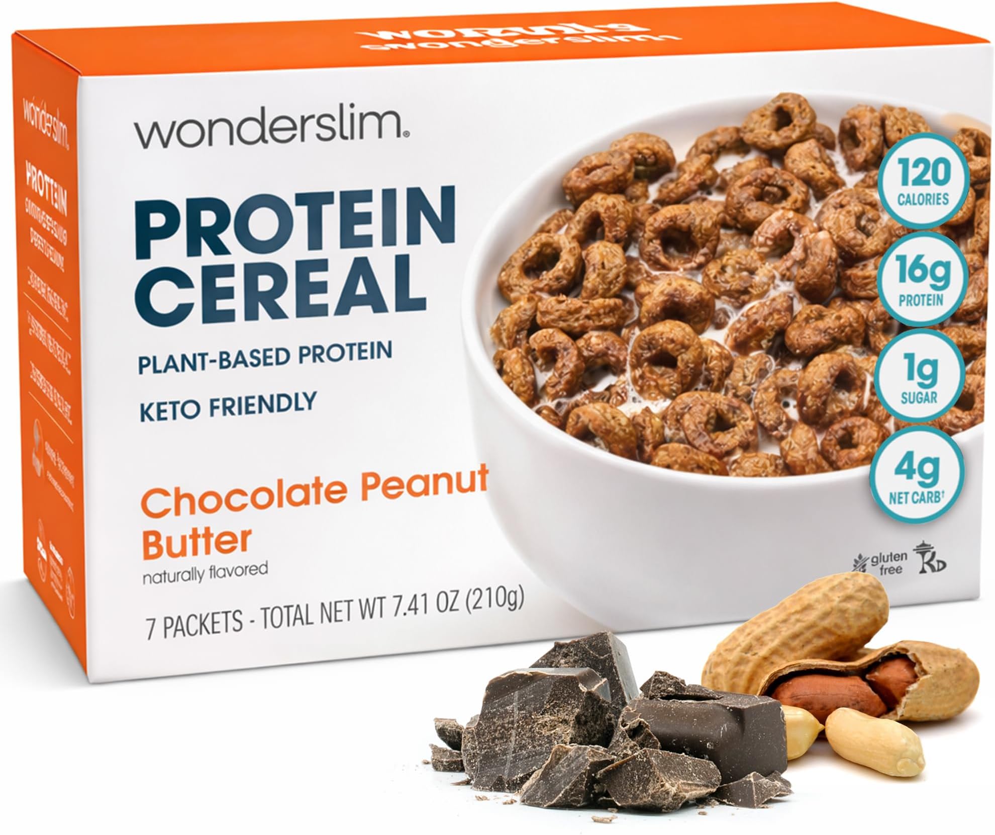 WonderSlim Protein Cereal, Chocolate Peanut Butter, Low Sugar, Gluten Free, Keto Friendly & Low Carb (7ct)