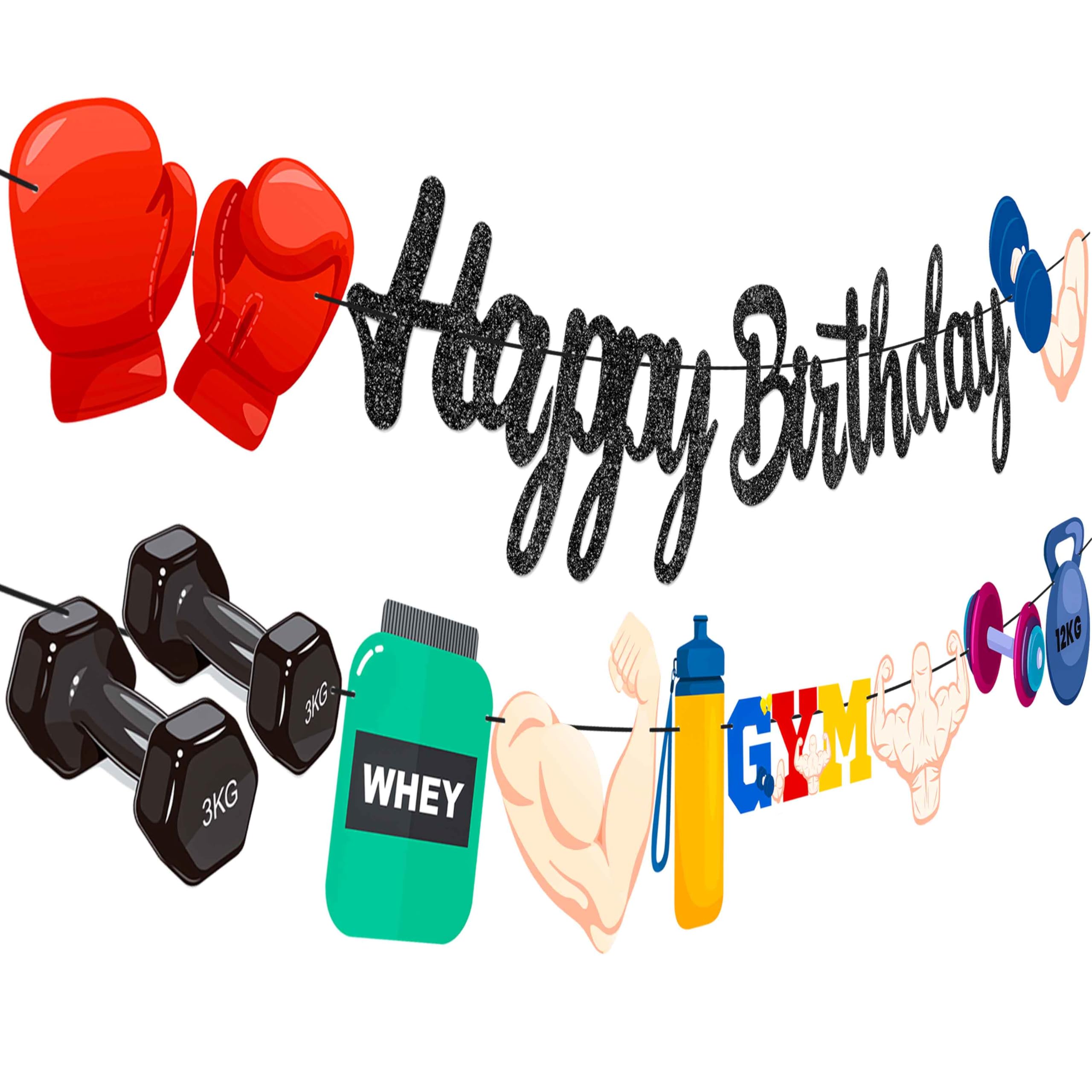 Gym Birthday Party Banner Weight Lifting Birthday Party Decorations 2Pcs Glitter Fitness Party Banners Fitness Party Banner for Gym Theme Baby Shower Supplies