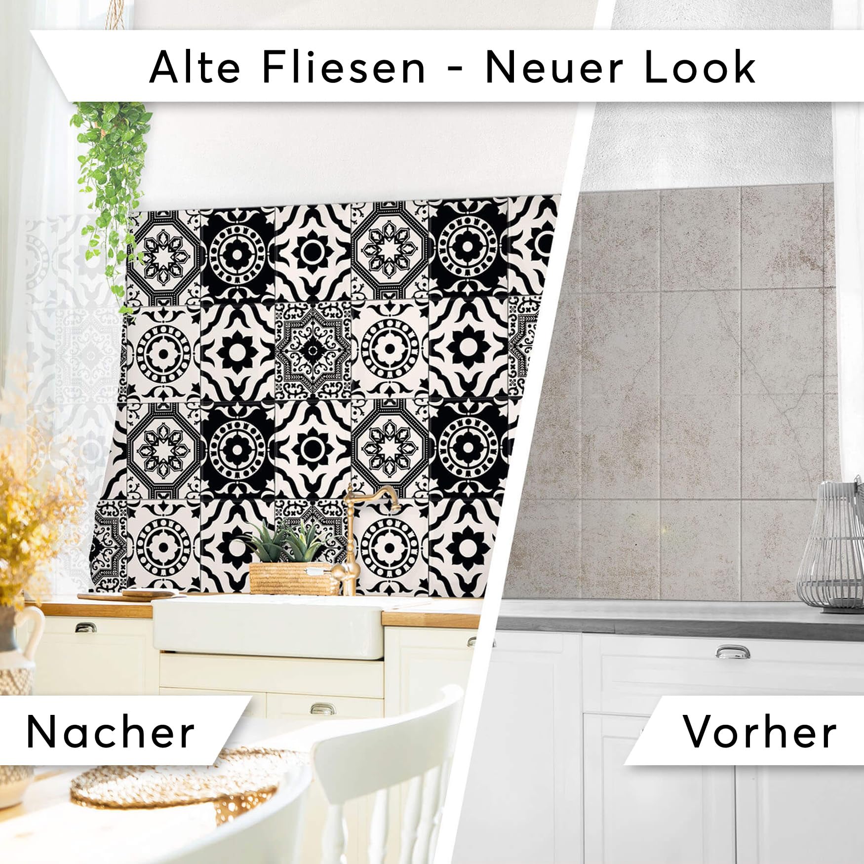 CREATISTO Mosaik-Fliesen Fliesensticker Fliesenfolie - Hochwertige Sticker Aufkleber für Wandfliesen I Klebefliesen Deko Folien für Fliesen Ornament in Bad u. Küche (20x25 cm I 12 -Teilig)