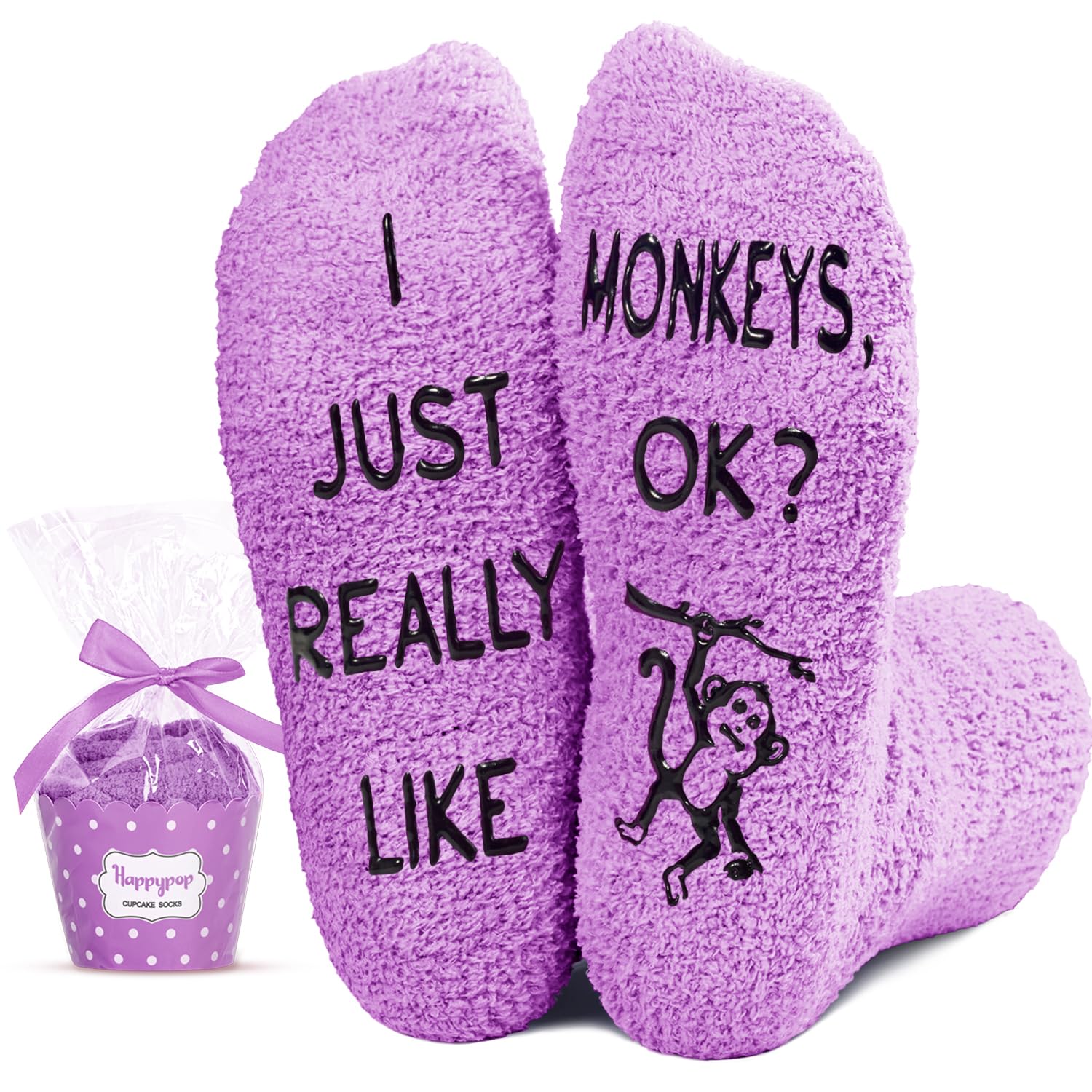 HAPPYPOP Cute Fuzzy Socks - Wolf Sloth Socks for Women, Monkey Fox Gifts, Stocking Stuffers