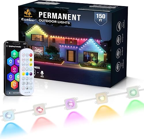 Miniatura 10 de EcoNour Luces permanentes RGB inteligentes para exteriores de 100 pies Sincronización de música, luces LED impermeables con conector de extensión