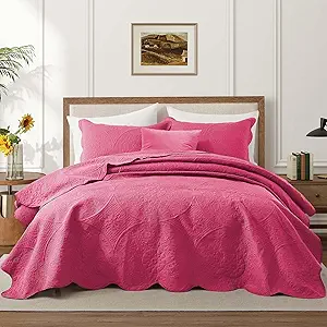 IR Imperial Rooms Queen Quilt Bedding Set Size (90" x 96") + 2 Pillow Shams (20" x 26"+ 2") - 3 Pcs All Season Lightweight Reversible Microfiber Coverlet Floral Embossed Quilt Bedspread (Pink)