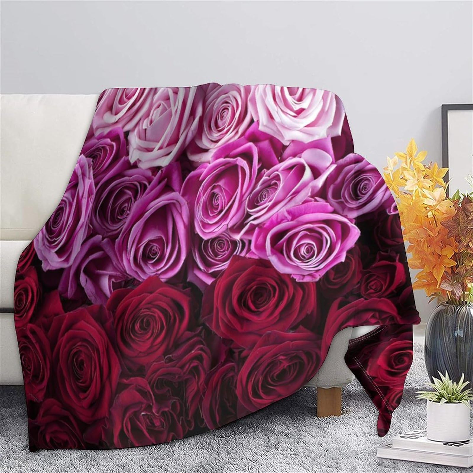 stampa 3D PinkRosesBouquet coperta microfibra biancheria da letto compatta e morbida coperta da viaggio leggera per regali per amici viaggiatori RomanticFloralDesign 70×80inch(180x200cm)