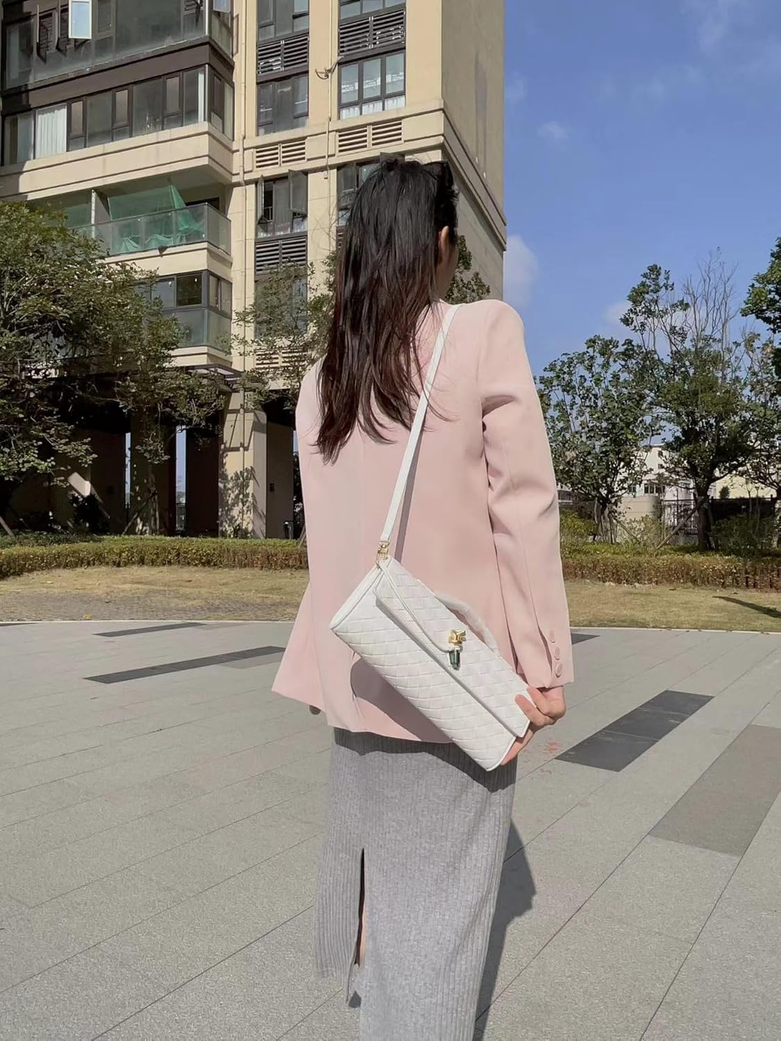 Evening Woven Handbag for Women Casual Fashion Crossbody Bags Vegan Leather Shoulder Handbag for Cocktail Party, Work (Ivory) - Image 2