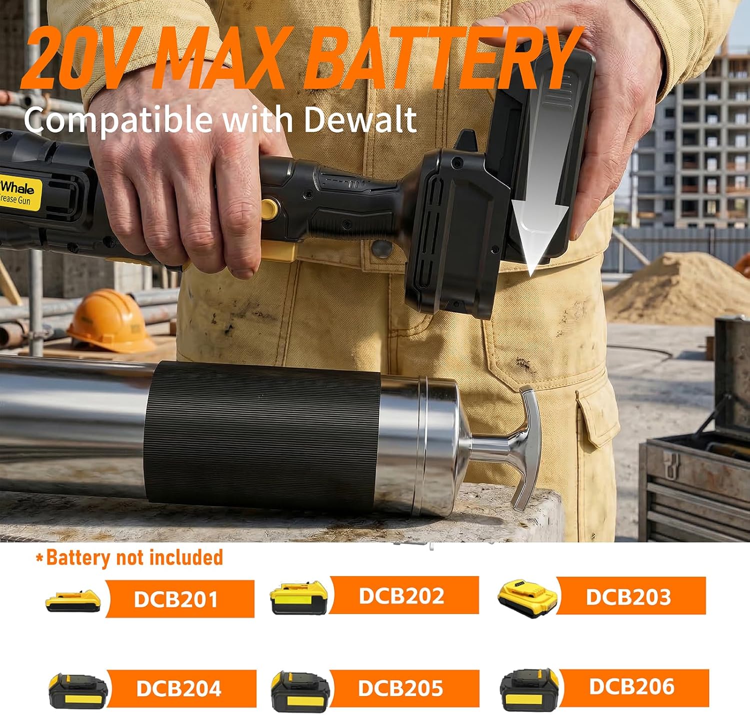 Funnywhale Cordless Grease Gun Compatible with DeWalt 20V MAX Battery(No Battery) 12000PSI High-Pressure with 2-in-1 Rotating Handle, 16.4" Hose & 4 Couplers for Bulk & Cartridge Grease