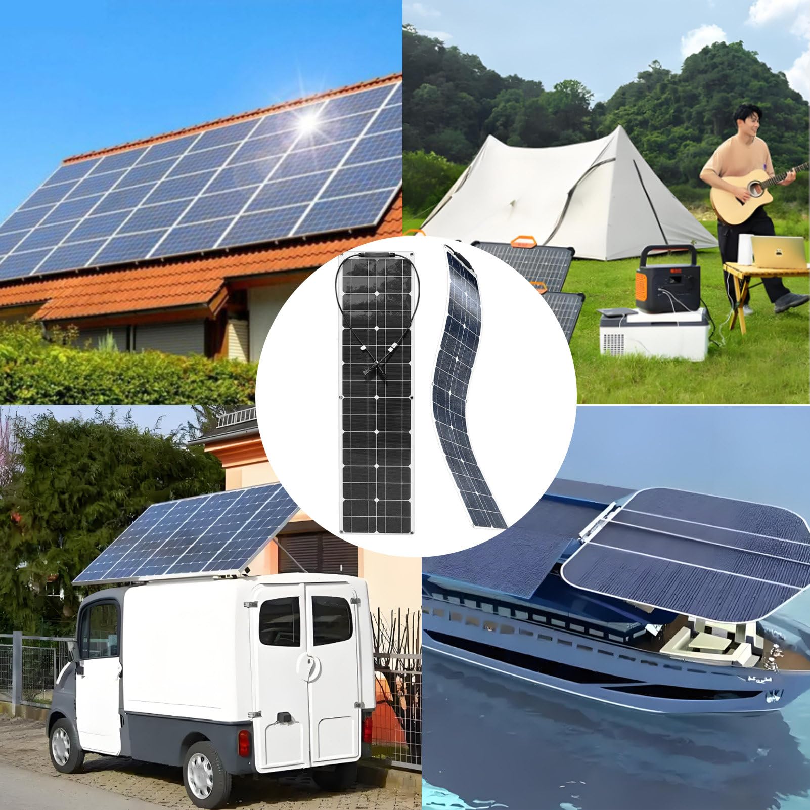Pannello Solare Flessibile, Kit Pannello Solare Flessibile, monocristallino ETFe stratificato, 400 W, con regolatore 40 A, per Camper, Barca, Cabina, roulotte, roulotte. 2×200w