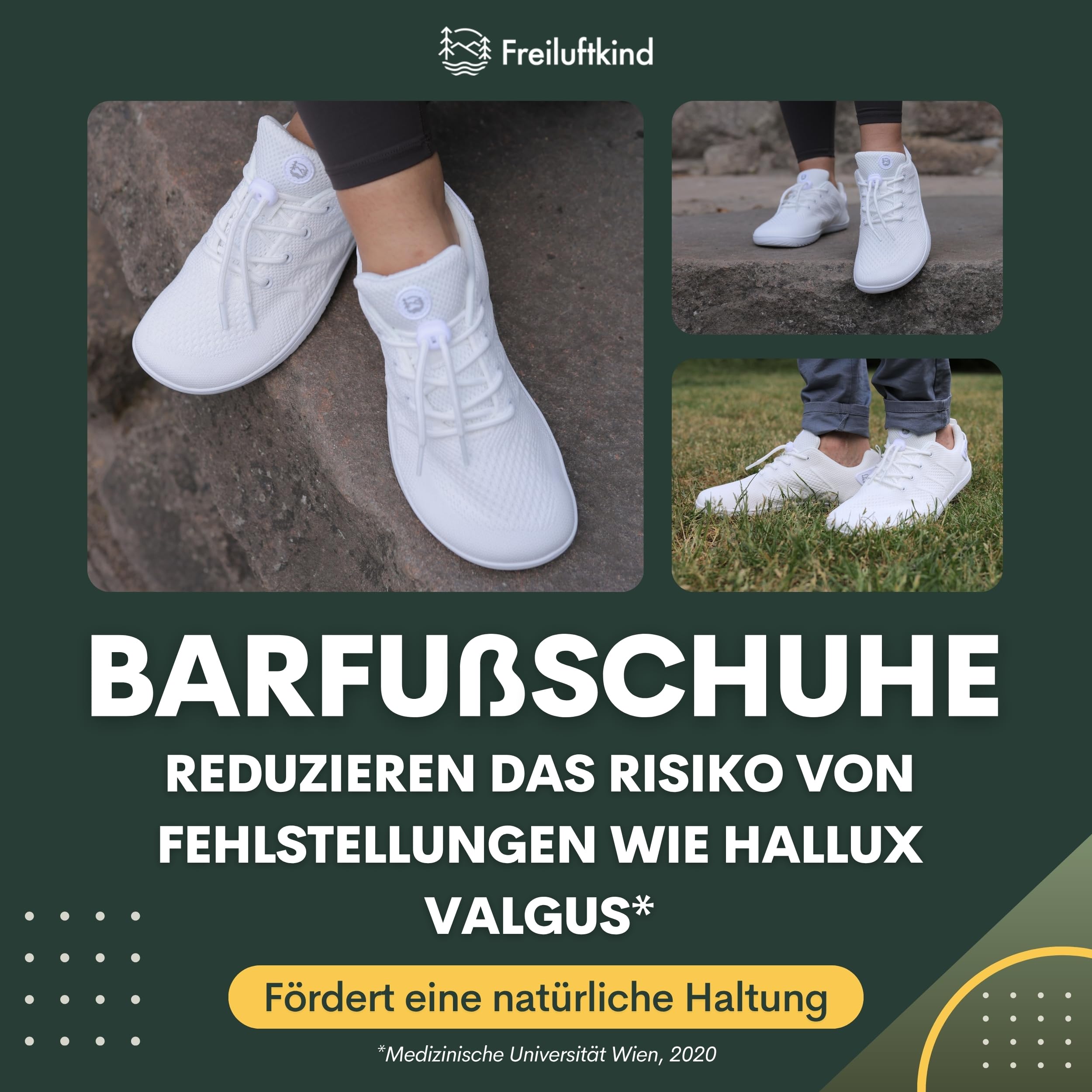 Freiluftkind Das Original Camino – Sportliche Sneaker Barfußschuhe (Wei-/ Gr. 35-49) – Unisex Barfußschuh für Bewegung und Dynamik – Mit innovativer und atmungsaktiver Webstruktur