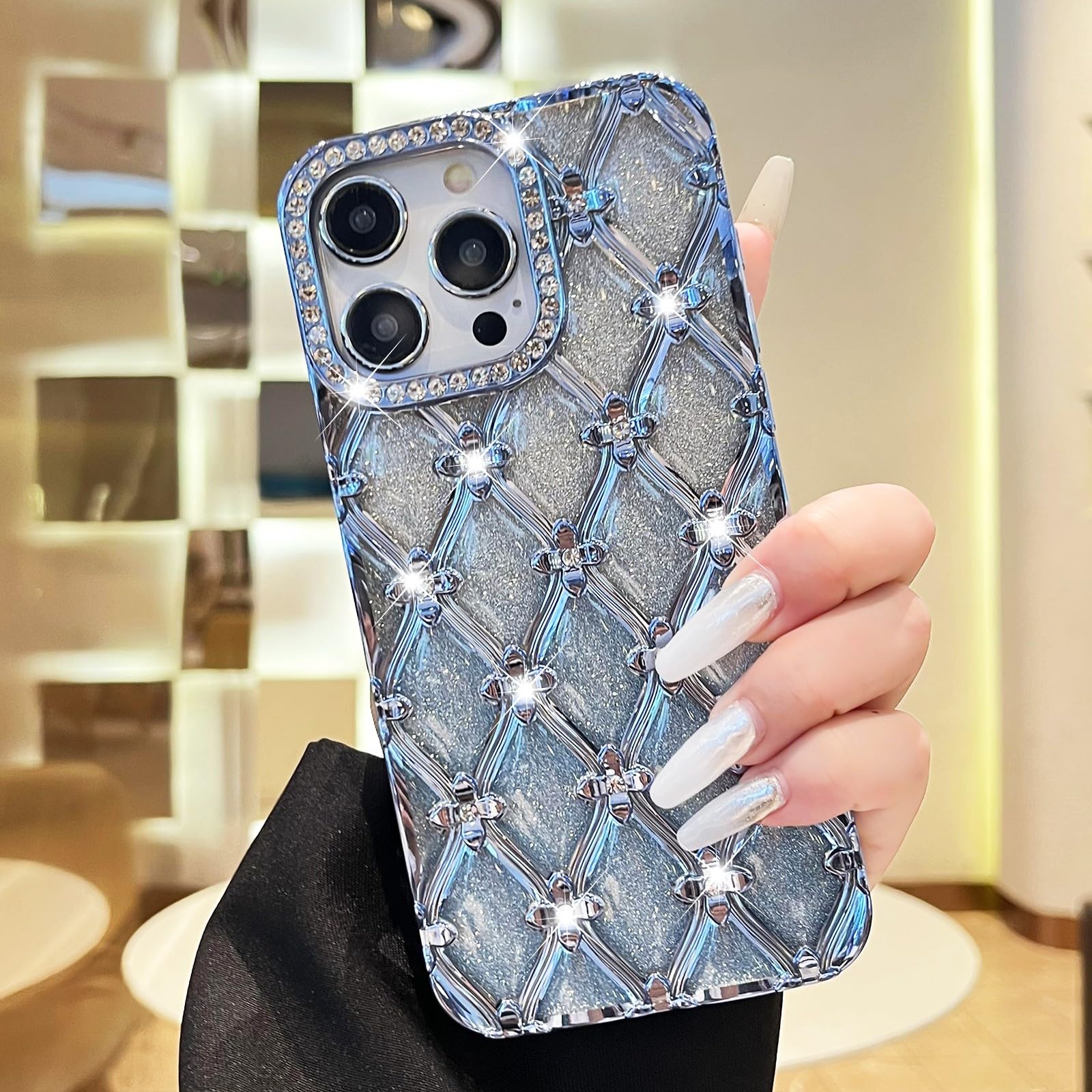 Coque iPhone 17 silicone bleu étui arrière rigide paillettes bling antichoc