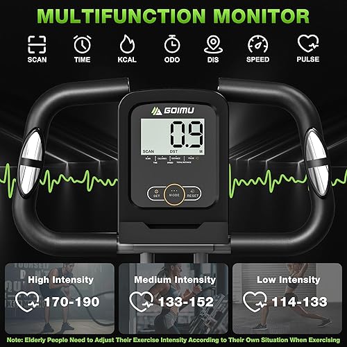 Miniatura 7 de Goimu Bicicleta de Ejercicio, Bicicleta Estática Plegable 5 en 1 para Personas Mayores, Resistencia Magnética Ajustable de 16 Niveles, Bicicleta de