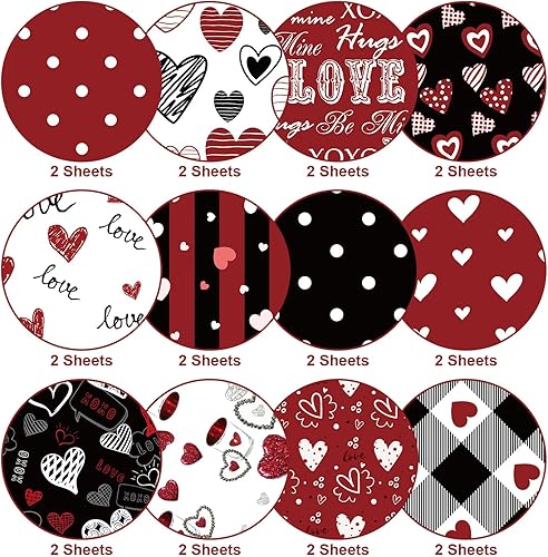 Miniatura 3 de Papel con patrón de San Valentín, papel decorativo de doble cara para álbumes de recortes de San Valentín, cartulina roja y negra para suministros