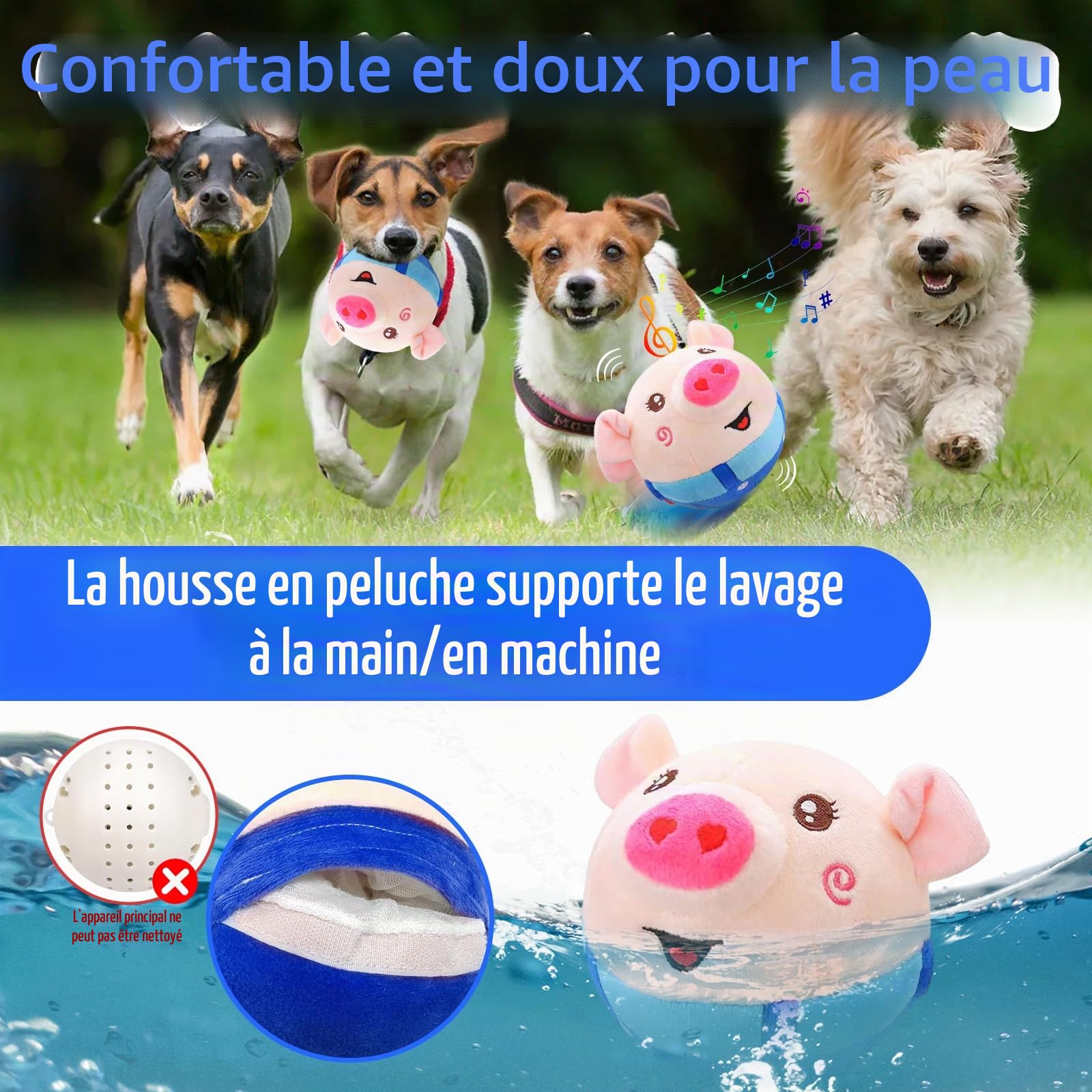 Jouet Peluche Actif et mouvant pour Chien Jouets interactifs à secouer et à rebondir Cochon Sauteur pour Chien Peluche Cochon Lavable pour Animaux de Compagnie
