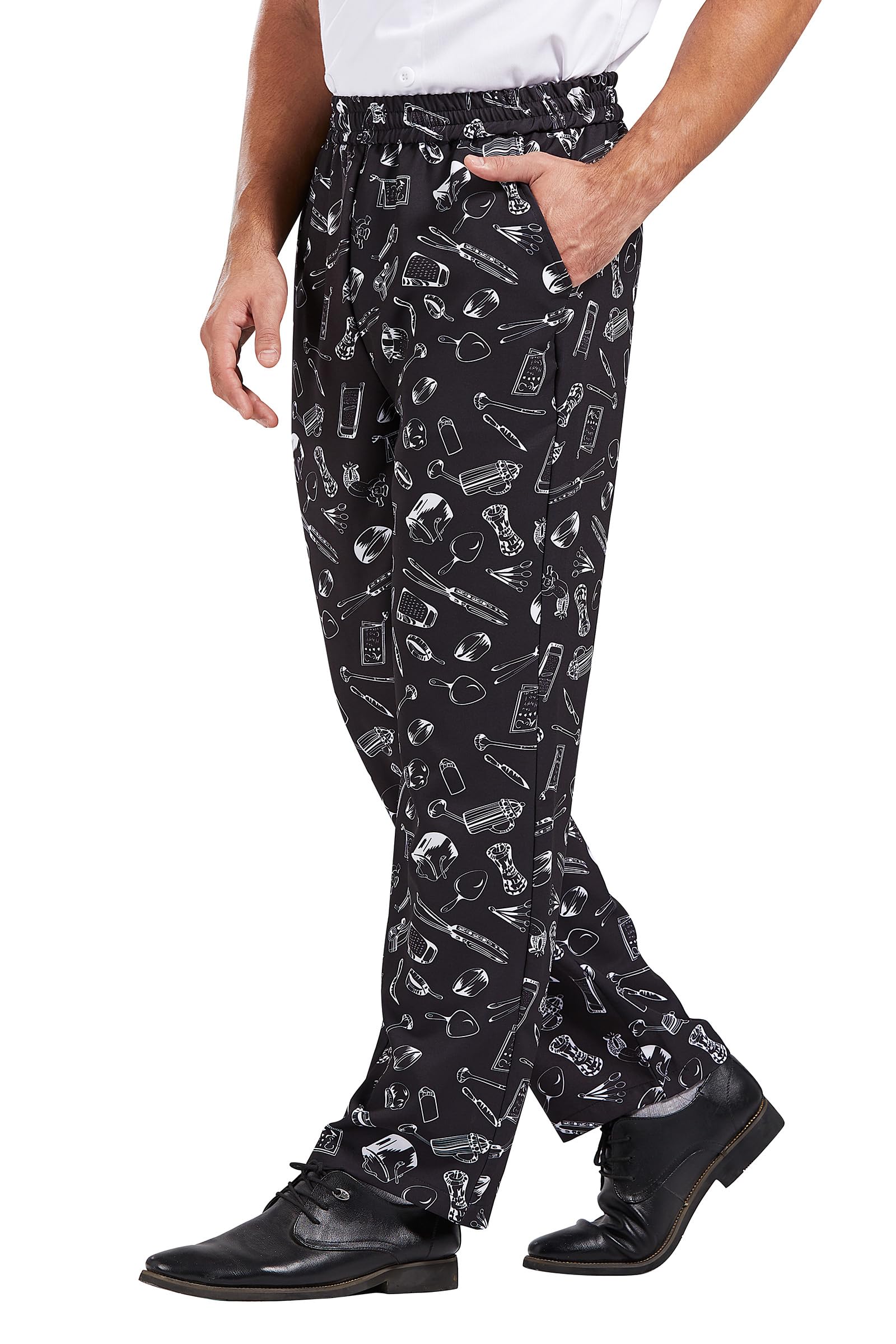 Nanxson Pantalones de Chef Holgados para Hombre, Pantalones de Trabajo Estampados con Cintura Elástica Pantalones de Chef Uniformes de Cocina para Restaurante