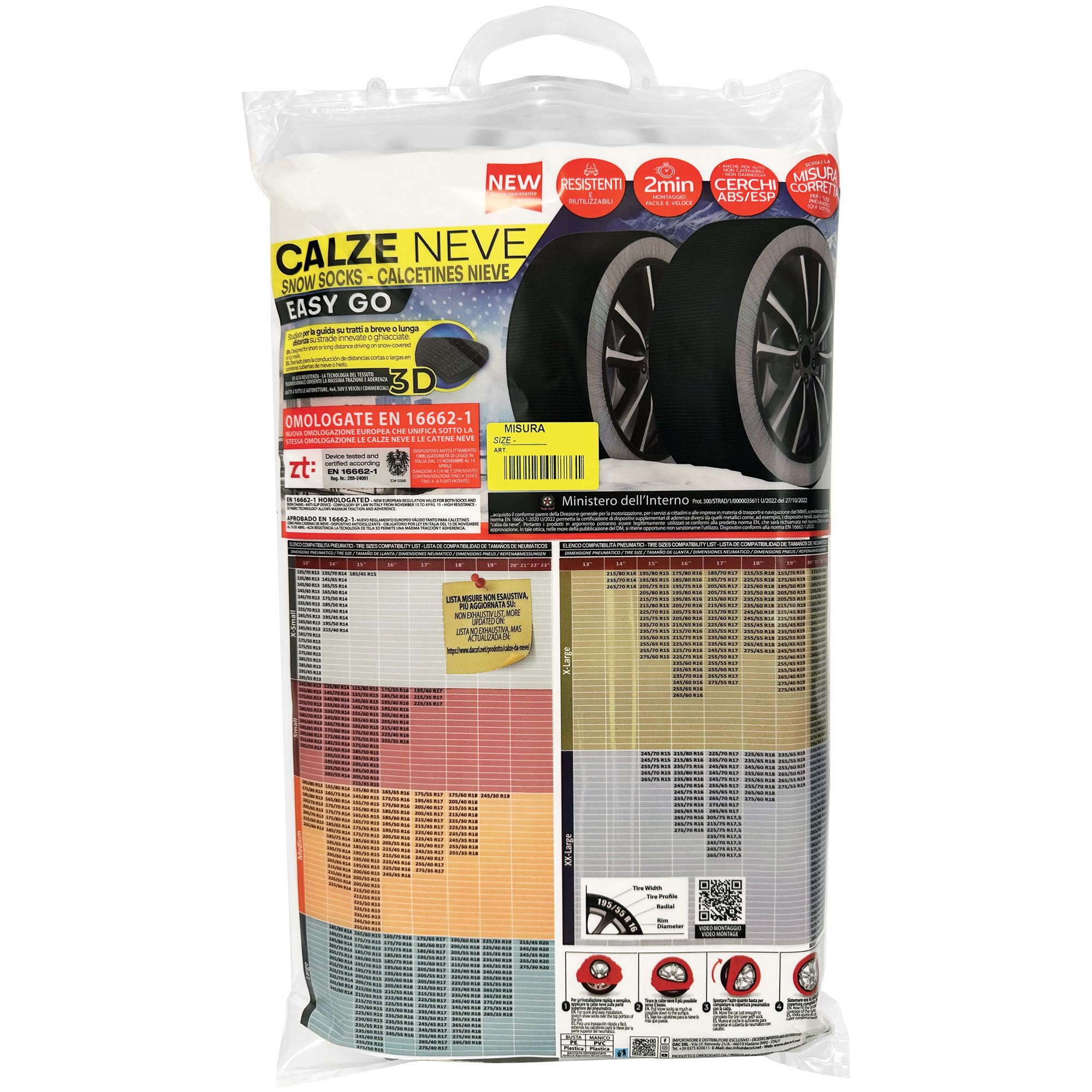 CALZE DA NEVE OMOLOGATE AUTO TAGLIA L EASY GO PNEUMATICI 215/55R17