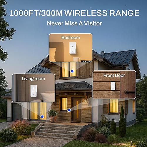 Miniatura 4 de BN-LINK Timbre inalámbrico, timbre de puerta impermeable, fácil instalación, rango de 1000 pies, volumen ajustable y 58 campanillas, flash LED,