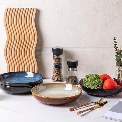 Miniatura 4 de Tazones para pasta, cuencos de cerámica para pasta de 38 onzas, juego de 4 cuencos de pasta esmaltada reactiva de 9.0 pulgadas, aptos para