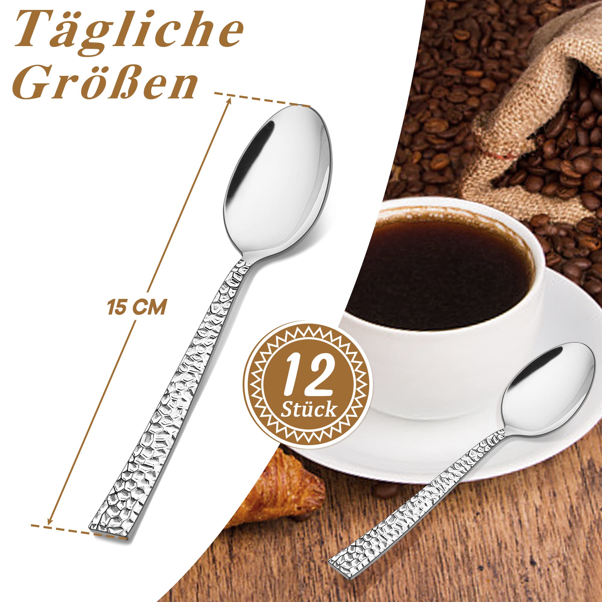 12 Stück Edelstahl Teelöffel Set - Hochglanzpolierte Kaffeelöffel 14cm Spülmaschinenfest