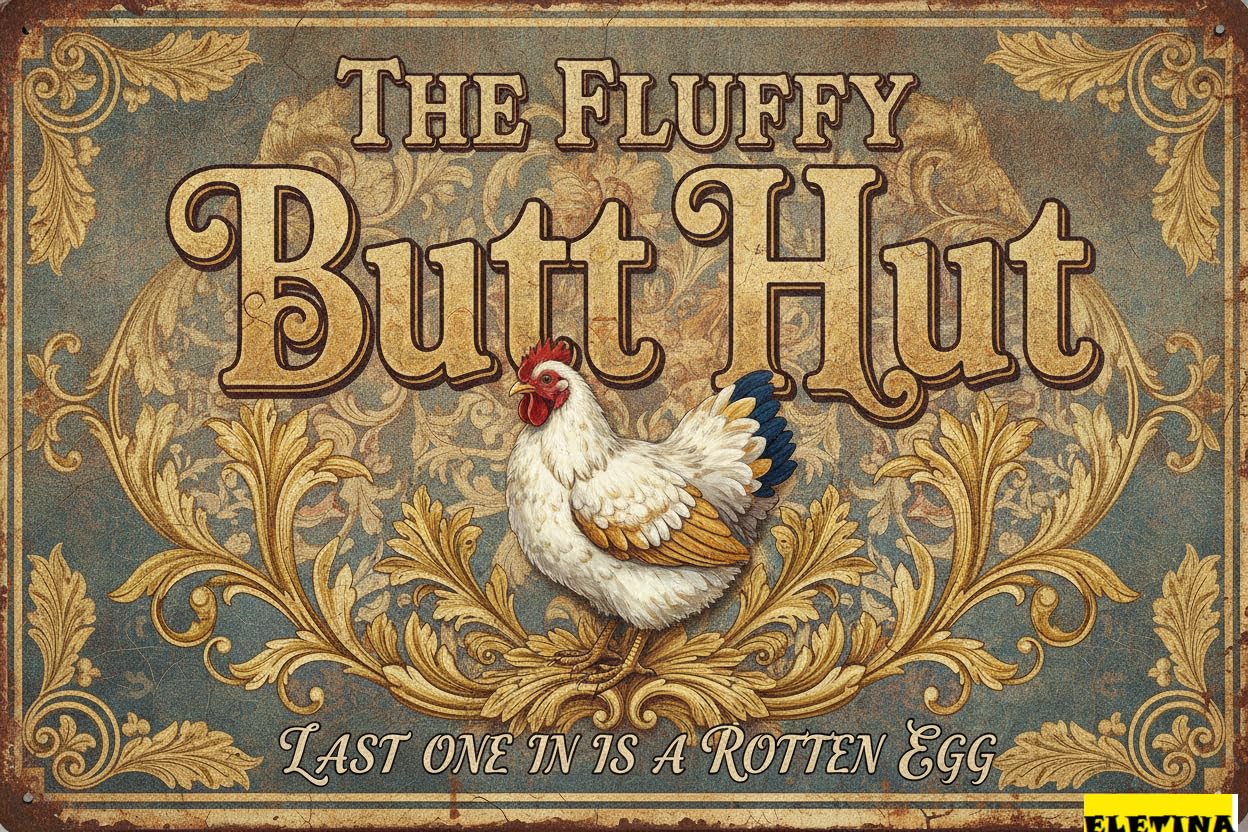Fluffy Butt Hut Chicken Coop Tin Sign, 8x12 Inch Decor