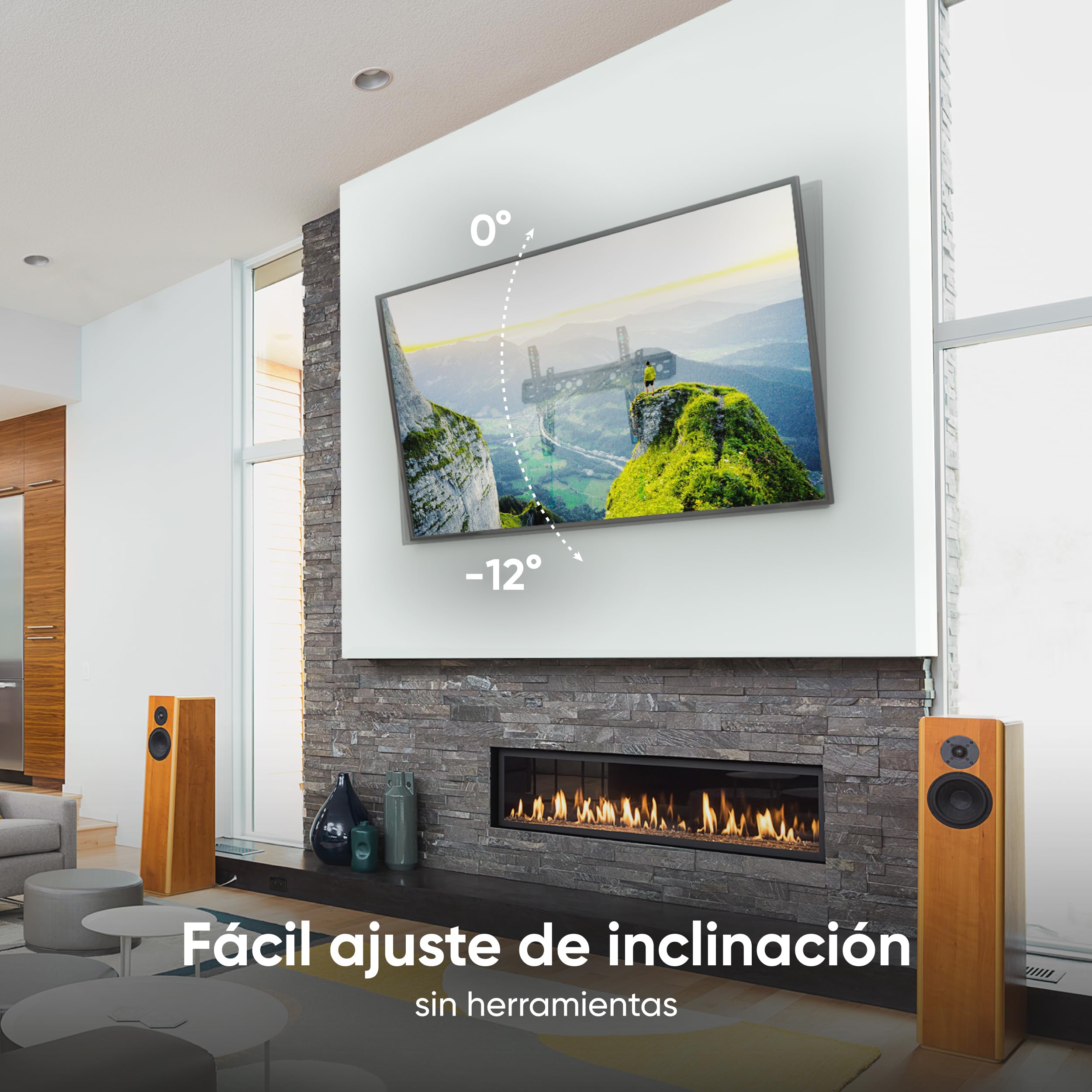 ONKRON Soporte TV a Pared 43-85 Pulgadas, Carga de hasta 68,2 kg, VESA 75x75-600x400 mm, Brazo Pantalla Inclinable con Nivel Integrado, Colgador para Televisor Mural, Ajustable, Universal, Negro TM6-B