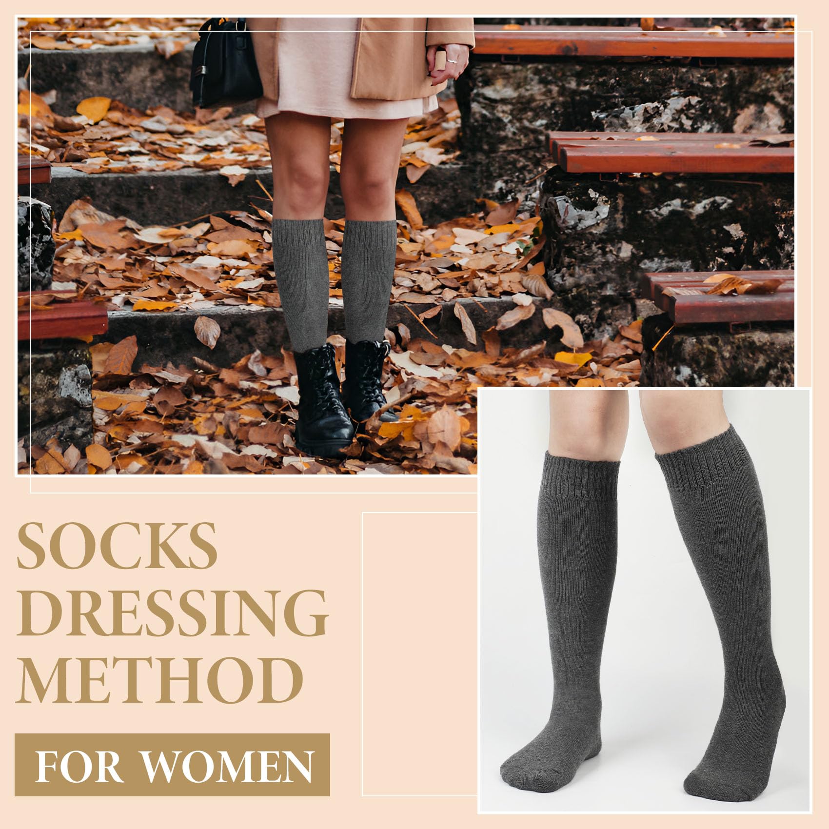 Justay Lot de 5 paires de chaussettes hautes épaisses pour femme