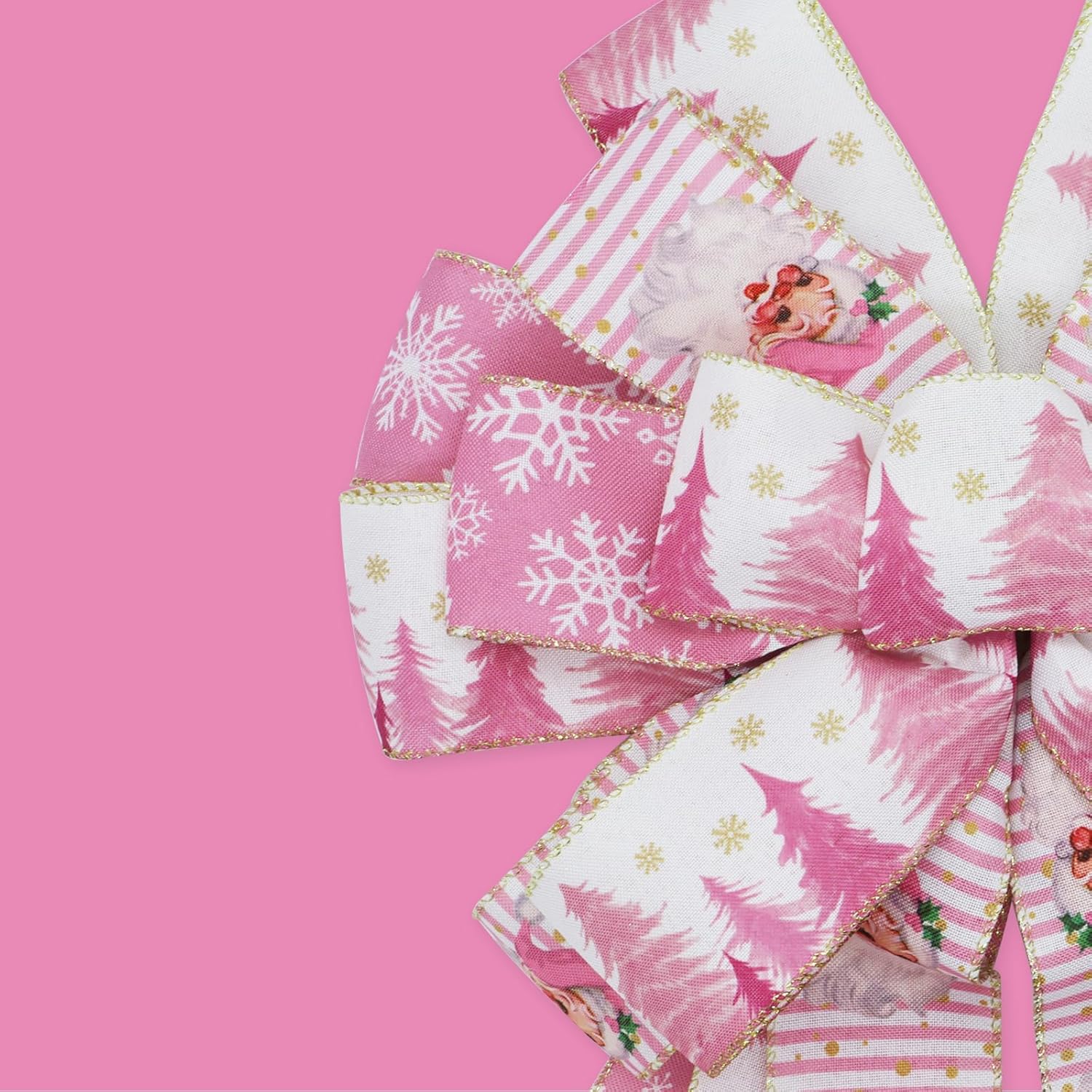 Large Christmas Tree Topper Bow 52x13 Inch, Pre-Tied Wired Ribbon Wreath Bows, Xmas Ornaments with Long Wired Edge Streamer for Holiday Thanksgiving Indoor Outdoor Party Decoration (Pink) - Image 4