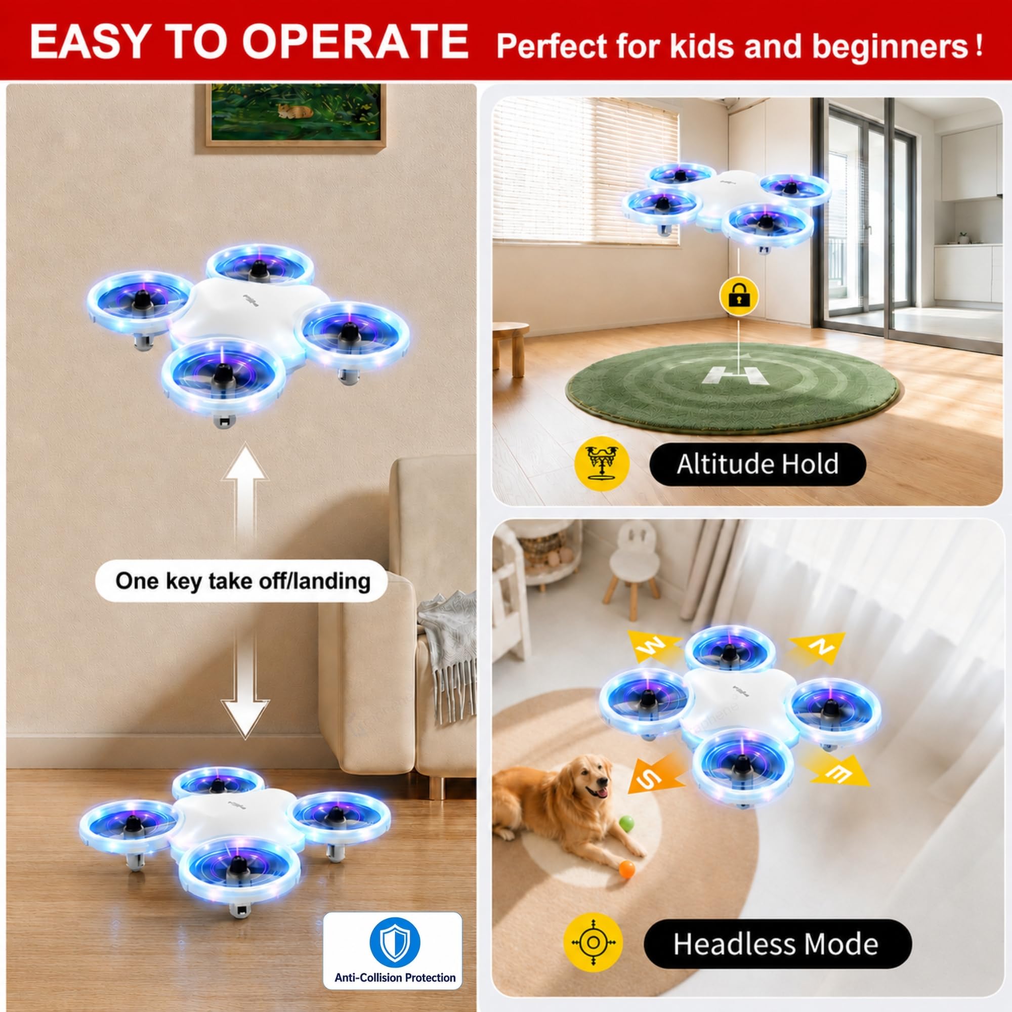 GRAPHENE Mini Drone LED Remote Control Rechargeable RC Drone For Kids with multiple Led shows Auto Hovering Headless Mode 3D Flips & Throw To Go Gift Toys for Boy Girl Indoor Flying Toy 4
