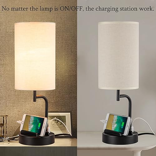 Miniatura 7 de Lámpara de mesa USB con control táctil Dreamholder, lámpara de noche mejorada de 3 vías regulable con puertos de carga USB C & A y tomacorriente AC,