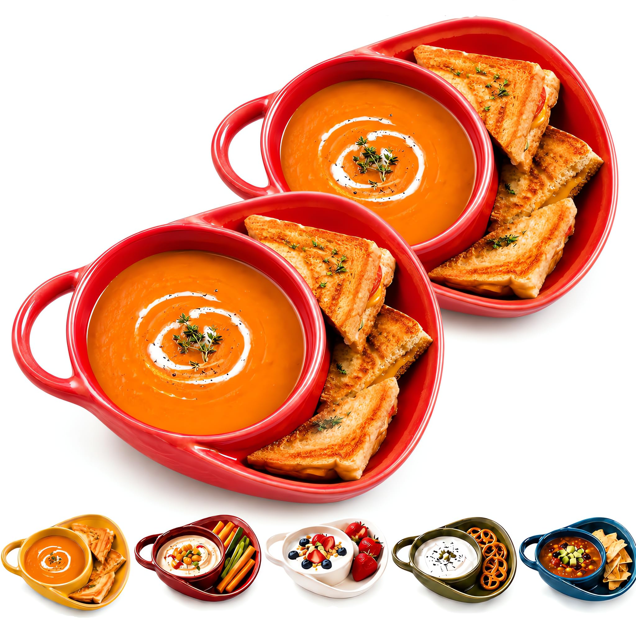 Ceramic Soup and Sandwich Bowl with Side Plate, Soup Bowl (Wine red*2) — image 1