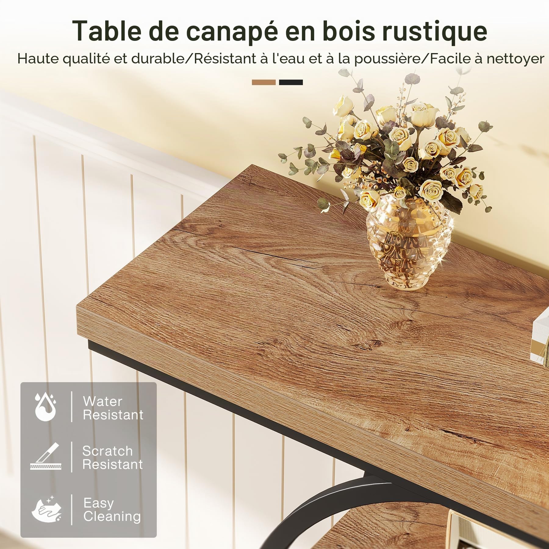 Tribesigns Console de Style Industriel de 105 cm, à 4 Niveaux avec Base Circulaire, étroite en Bois avec étagères de Rangement pour Salon et Couloir (Marron Clair)