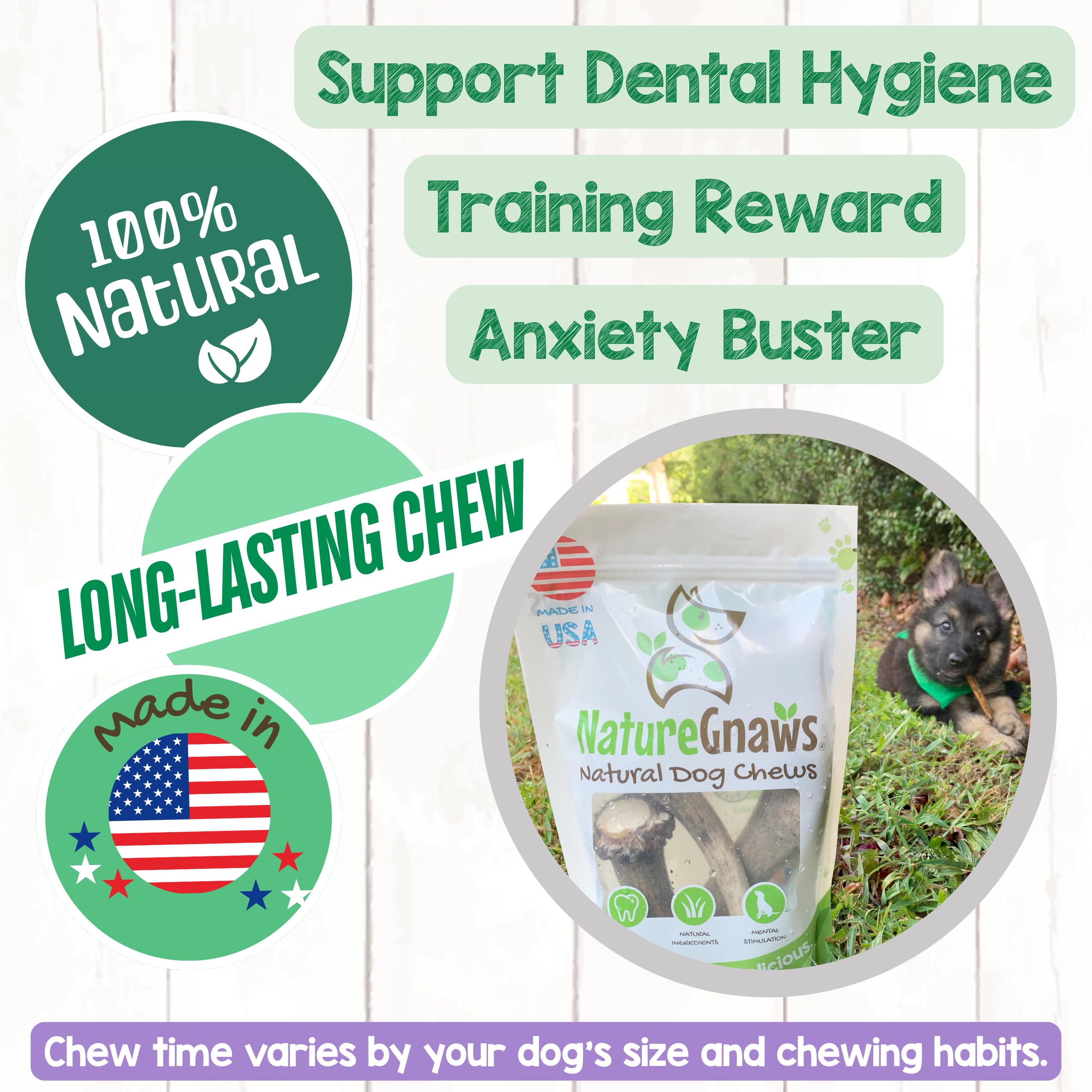 Nature Gnaws USA Elch-Geweih – 100% natürlich Kauen für Hunde, Elk Antler (1 Pack)