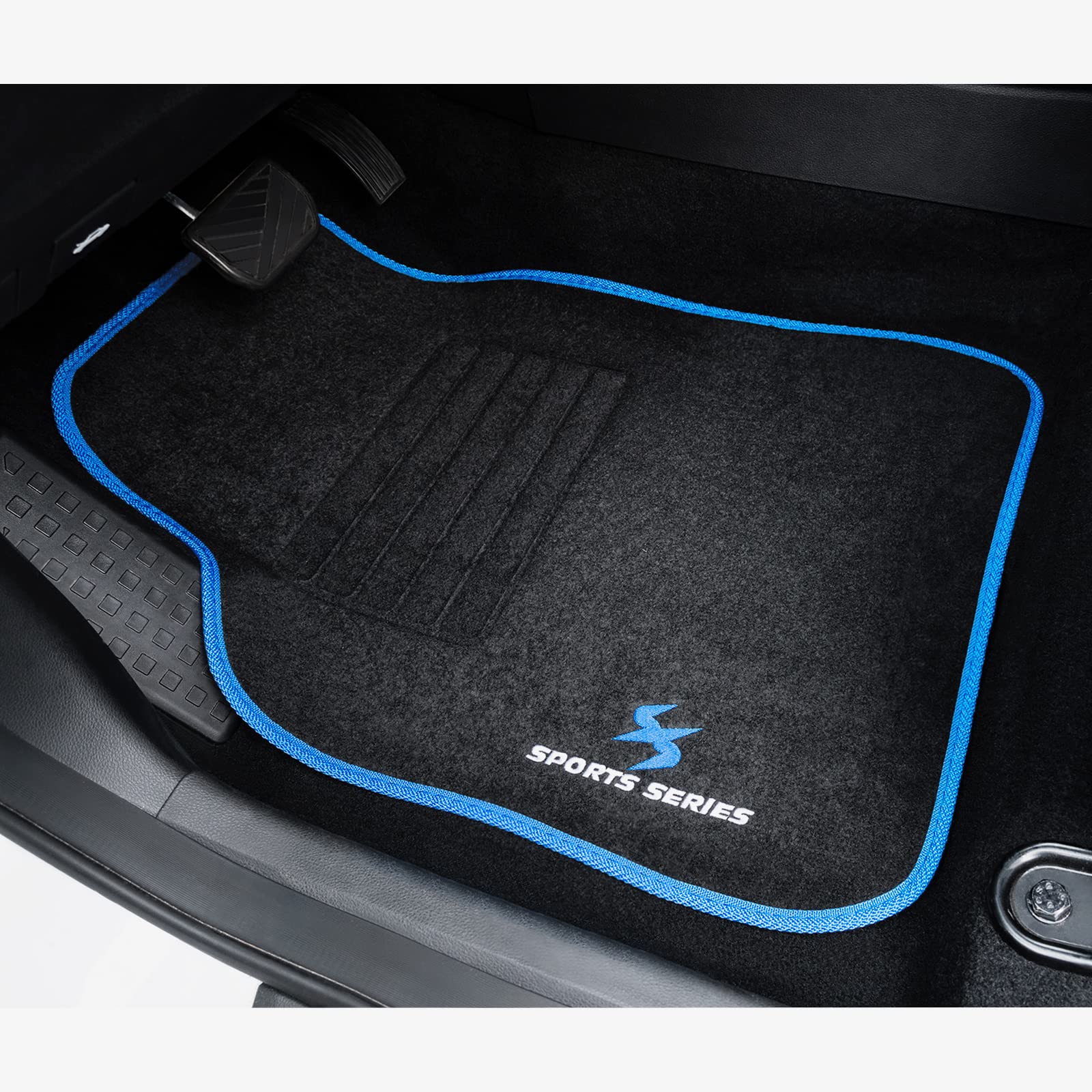 WOLTU Tapis de Sol Voiture, Tapis Universel, Broderie Sports, Protecteurs, 4 pièces, Avant et Arrière Antidèrapant Noir Bleu