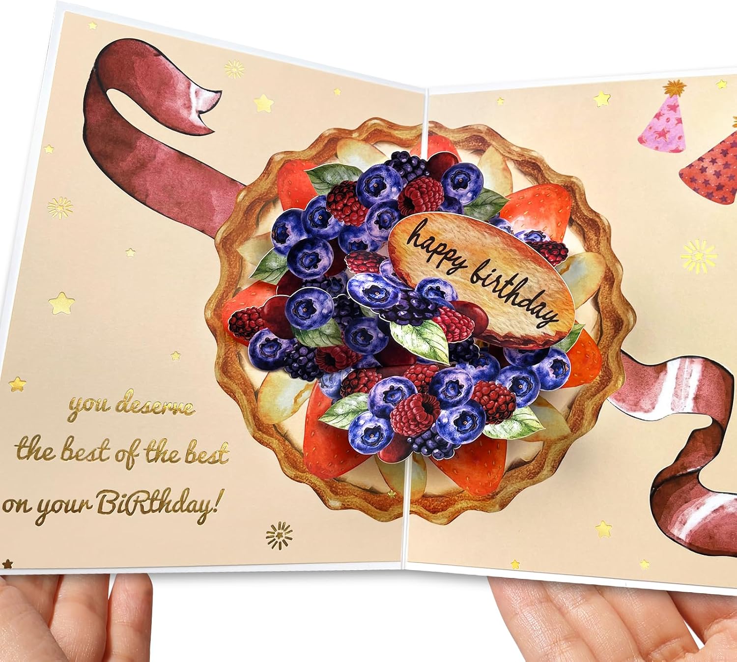 Fruit Tart Pop up Birthday Card for Her - You Deserve the Best - 3D Dessert Design Strawberry Birthday Card with Sweet Wishes for Best Friend, Women, Sister, Bestie, Daughter, Girl, Coworker