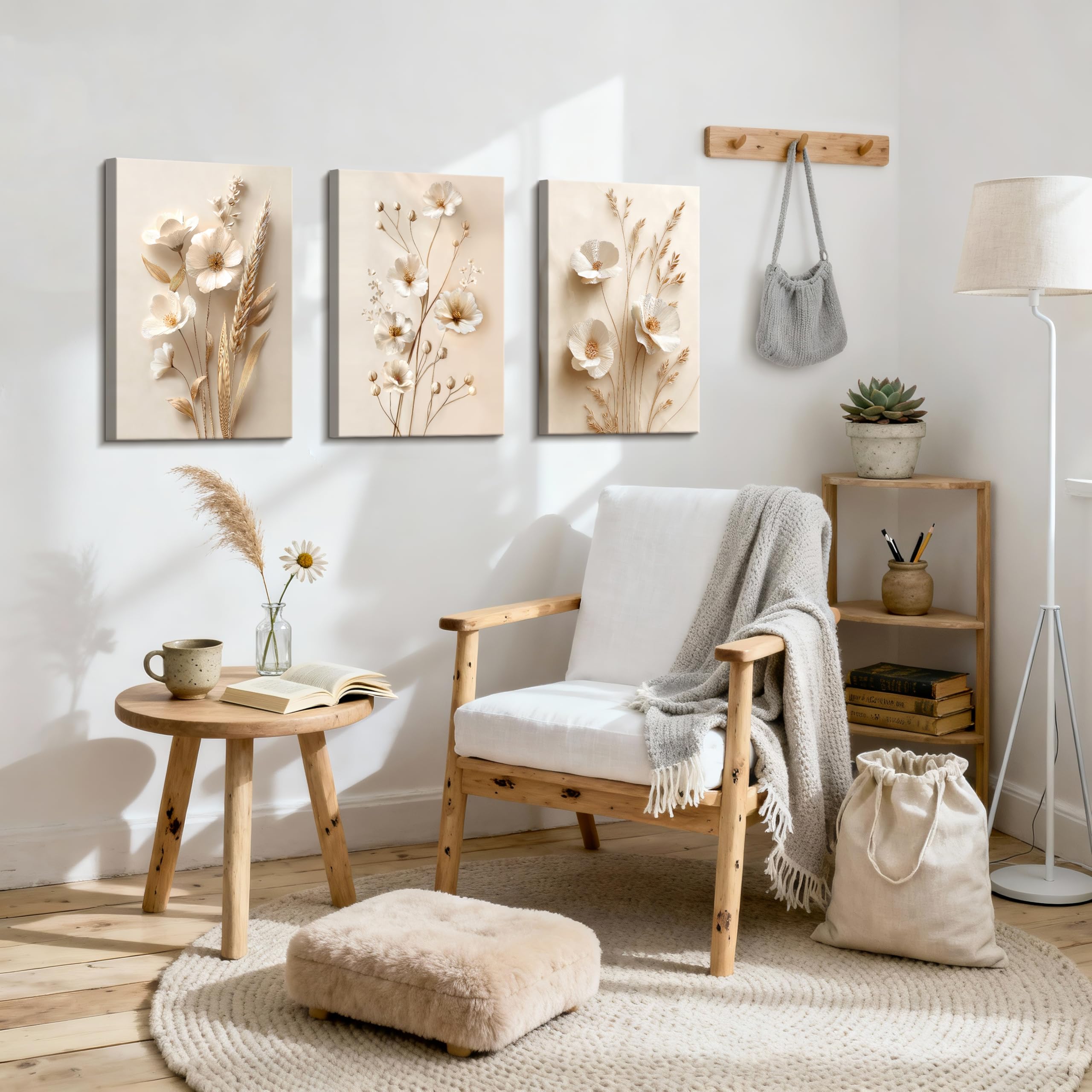 3 Pcs Wooden Framed Canvas Wall Art Set Bohemian Sage Green Canvas Prints Poster Geometric Line Beige Green Pictures for Living Room Bedroom Dinning Room Hallway Stairs Wall Decor 30x40cm x3pcs — view 113