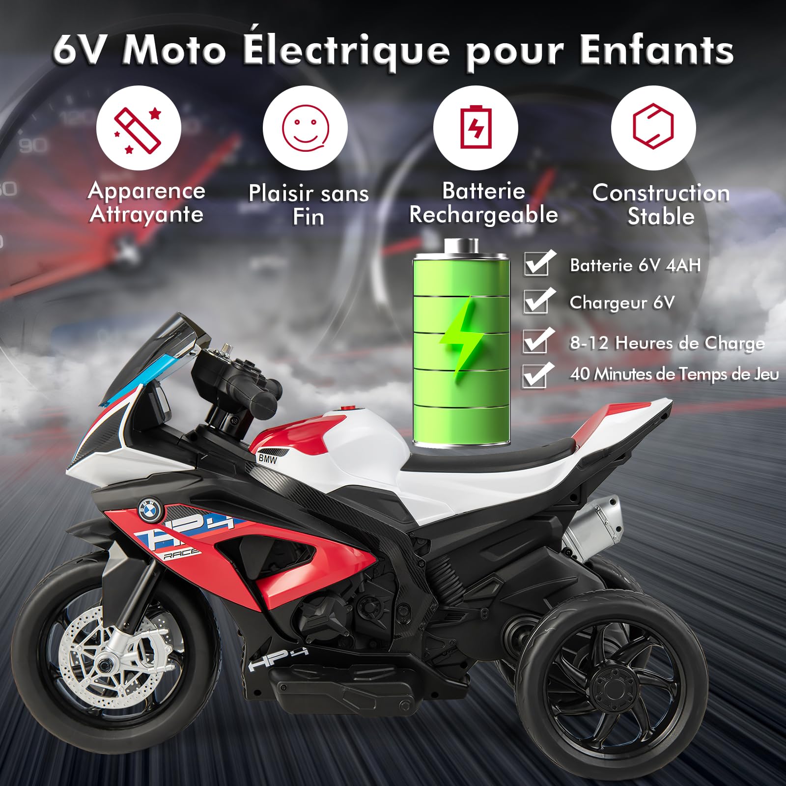 GOPLUS BMW Moto Electrique Enfants 6V avec 2 Roues d’Entraînement, Voiture Porteur Electrique Enfants avec Phares, Musique, 3KM/H Charge 30 KG, pour Garçons Filles 3-8 Ans(Rouge)
