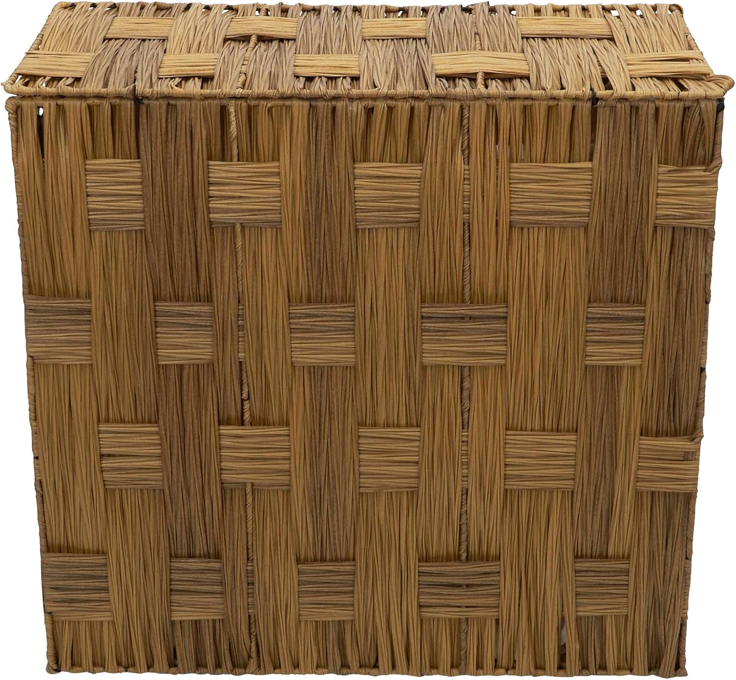 Household Essentials Woven Double Hamper, Natural Resin Weave, Strong Metal Frame, Washable Poly-Cotton Liners with Wooden Dowels, Moisture-Resistant, Easy to Assemble