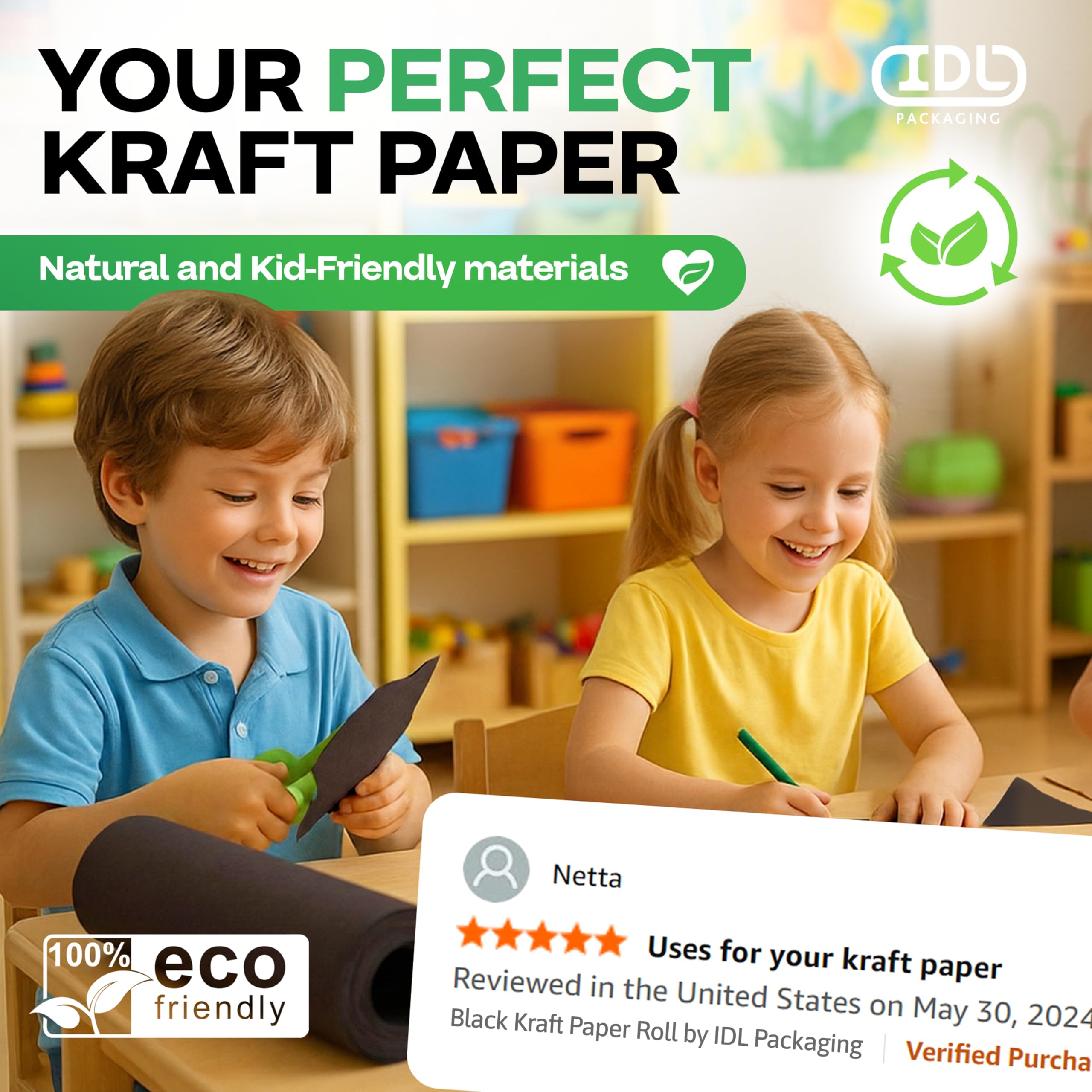 Schwarze Kraftpapierrollen, 91,4 x 5,486,4 cm, 2 Stück – in den USA hergestelltes schwarzes Papier, 22,7 kg Dicke für Verpackung, Versand, Handwerk/Kunst – 100 % recycelbares natürliches