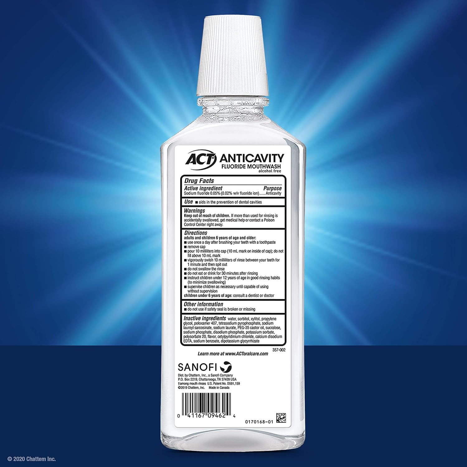 ACT Anticavity Zero Alcohol Fluoride Mouthwash, With Accurate Dosing Cup, Iced Sweet Mint, 18 Fl Oz