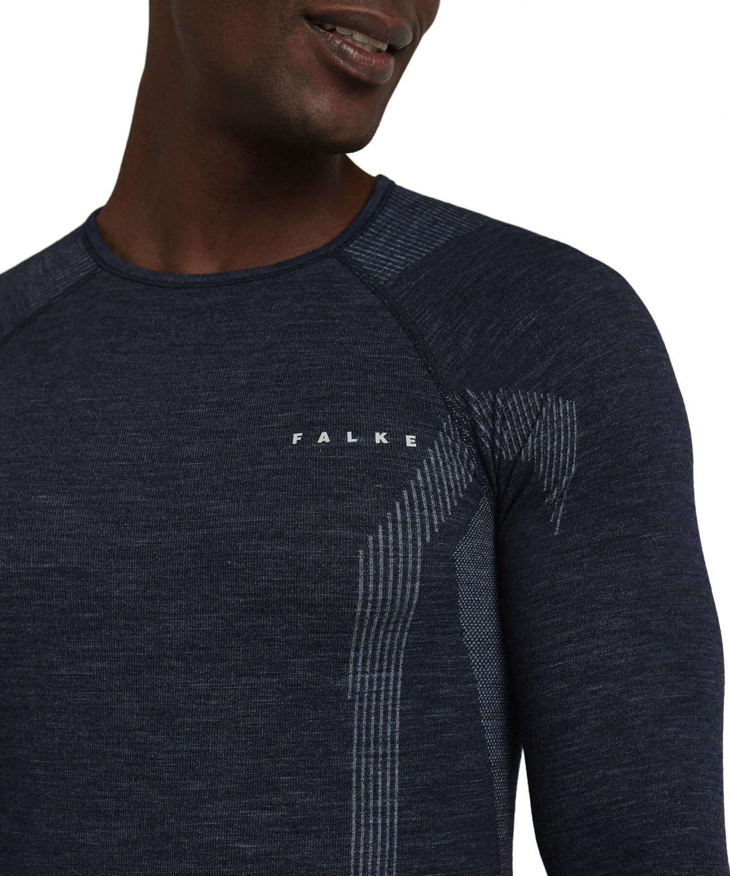 FALKE Mężczyźni Warstwa podstawowa (góra) Wool-Tech Round Neck M L/s Sh wełna materiał funkcjonalny szybkoschnące ciepłe 1 Sztuka, Niebieski Space Blue 6116, XXL