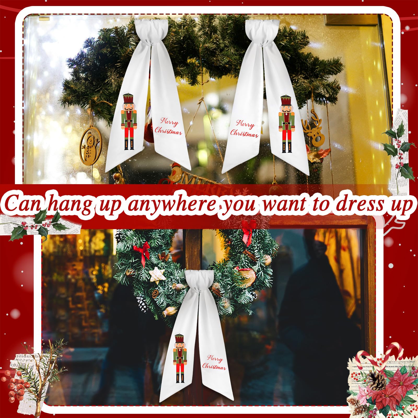 2 Pcs Christmas Wreath Sash – Red & Black Plaid Satin Bows For Door, Wall, Holiday Decor (No Wreath Included) - View #6