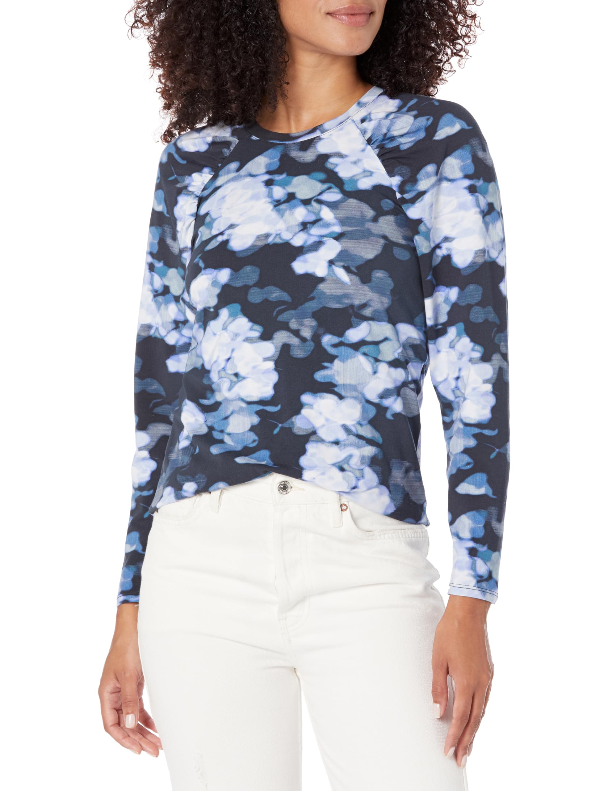 NIC+ZOE Women's Blurred Floral Ls Puff Shoulder