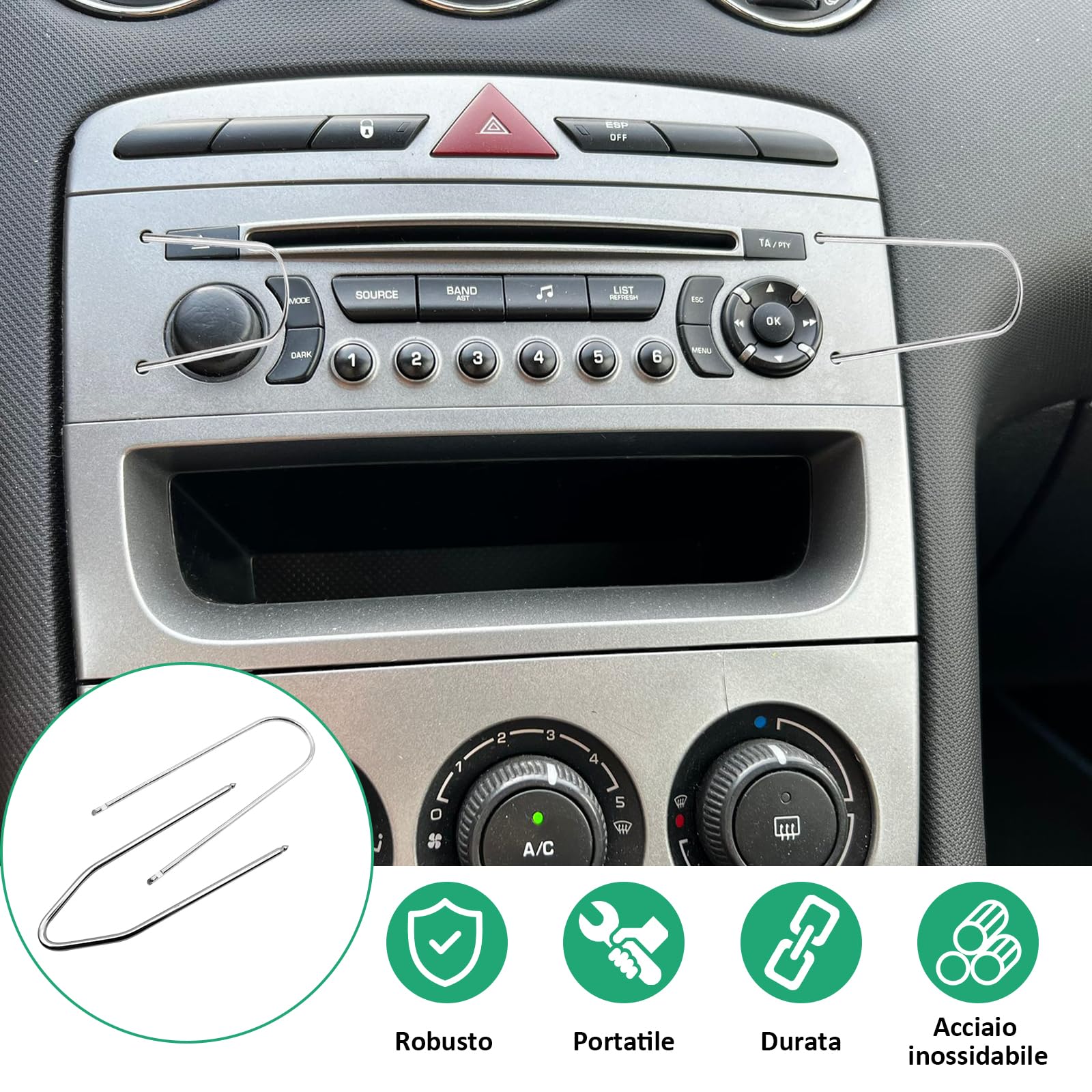 Set 4 Chiavi Per Sblocco Autoradio Universali - Kit Di Estrazione In Acciaio Per Rimozione Sterzo Auto - 2
