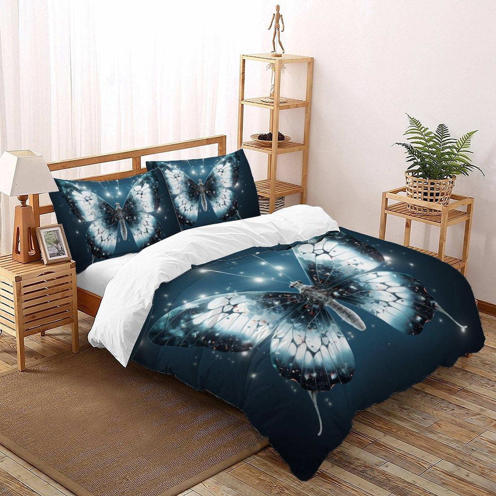 Housse de couette papillon fluorescent 3 pièces parure animal printed microfibre 260x220
