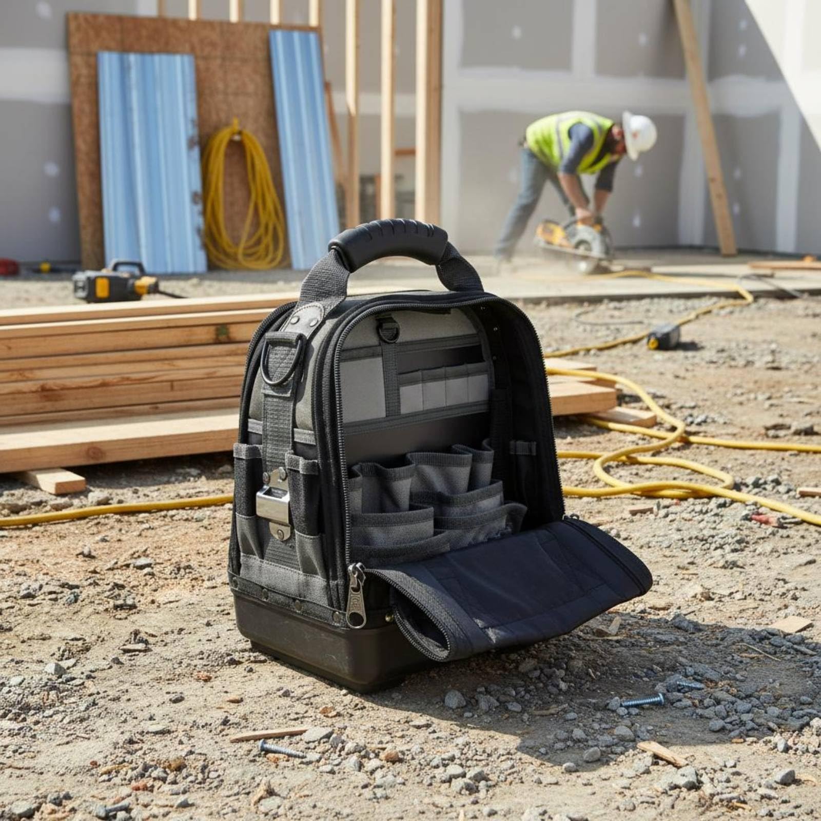 Perfeclan Multipurpose Bolsa de Herramientas con Cremalleras en Varios Lados Estructura Estable y Fácil Transporte Adecuado para Actividades en Taller Campo Garage