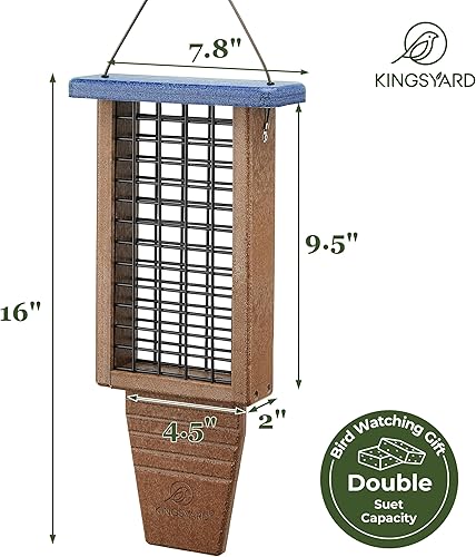 Miniatura 6 de Kingsyard Comedero para pájaros de plástico reciclado, comedero de sebo de doble capacidad para colgar en el exterior, resistente y duradero, ideal