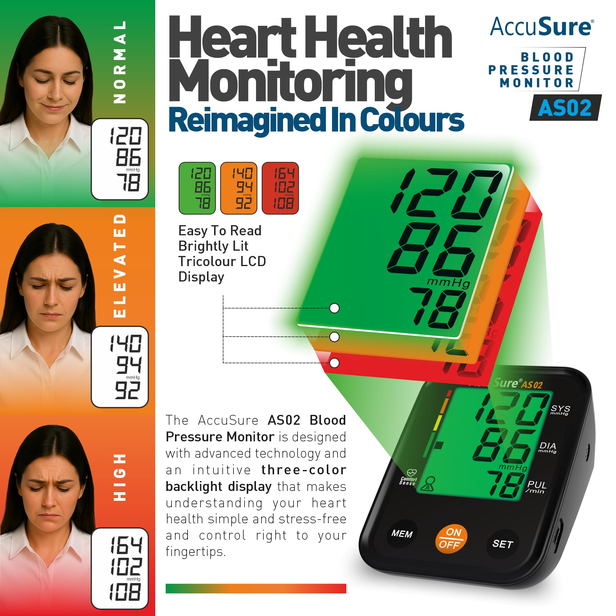 AccuSure Value Pack of Blood Pressure Monitor 3 Color Smart Display Technology with Adjustable Arm Cuff Digital Bp Monitor With Nebulizer Machine for Adults & Kids - Compressor Nebulizer Machine 3