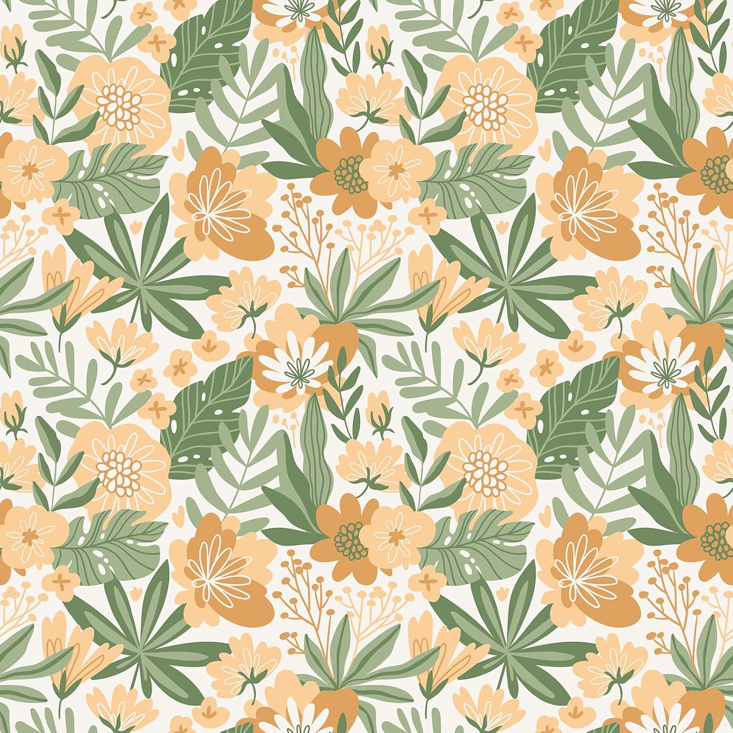 Boho Floral Wallpaper Peel and Stick Orange/Green Flower Wallpaper Vintage Floral Contact Paper Self Adhesive Waterproof Contact Paper for Cabinets Nursery Walls Bedroom 17.5"x102"