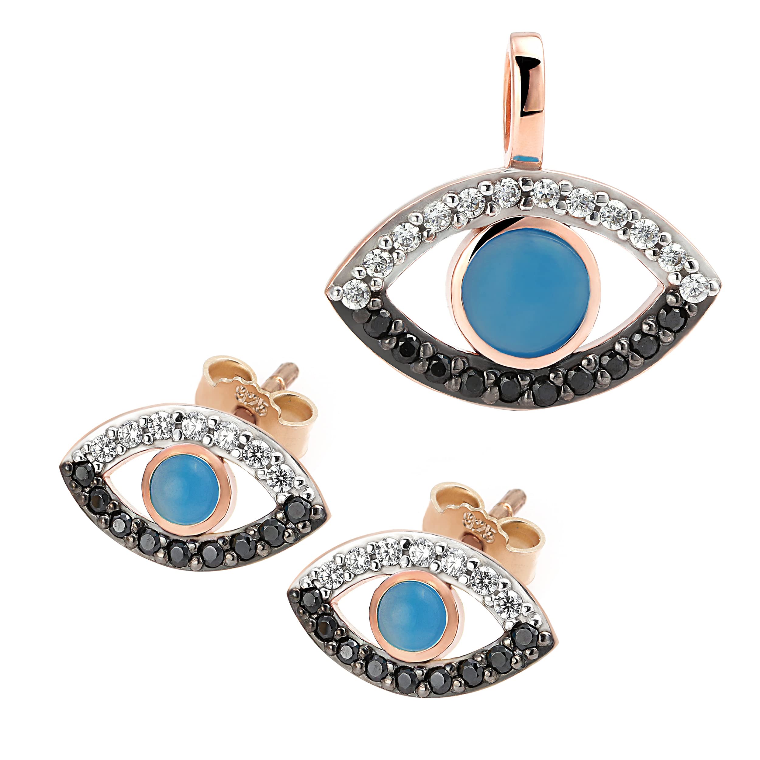 NKlaus Para 11 x 7,4 mm kolczyki sztyfty lub zawieszka do łańcuszka ze srebra próby 925 evil eyes kolczyki baluer agat
