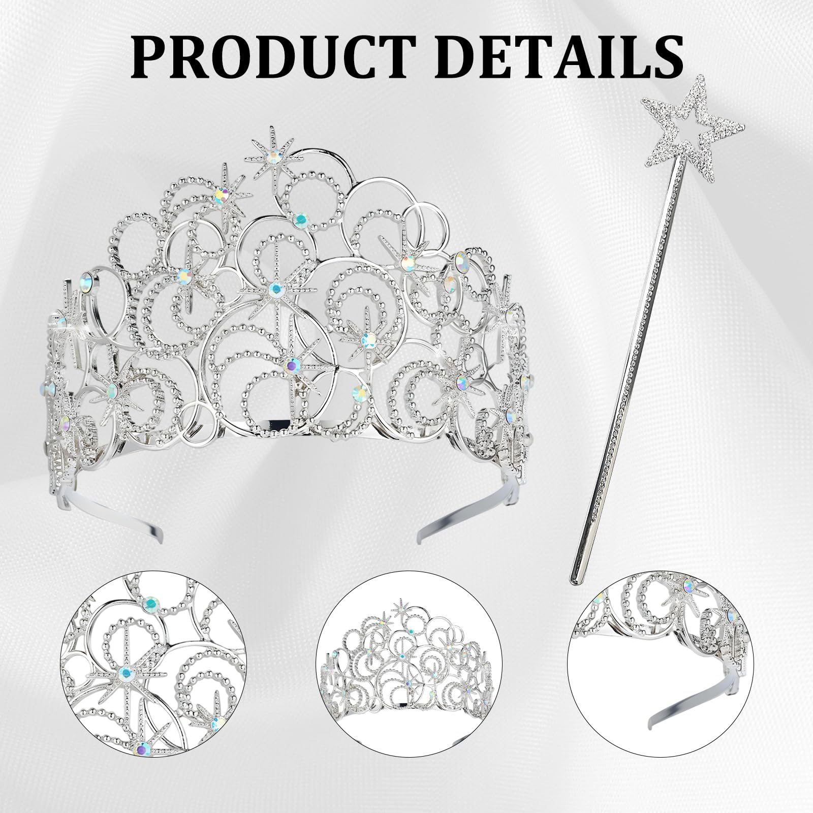 BeoTnp 2-Piece set Royal Crown and Magic Wand Set, Princess Crown, Princess Dress Up Accessories - Image 3