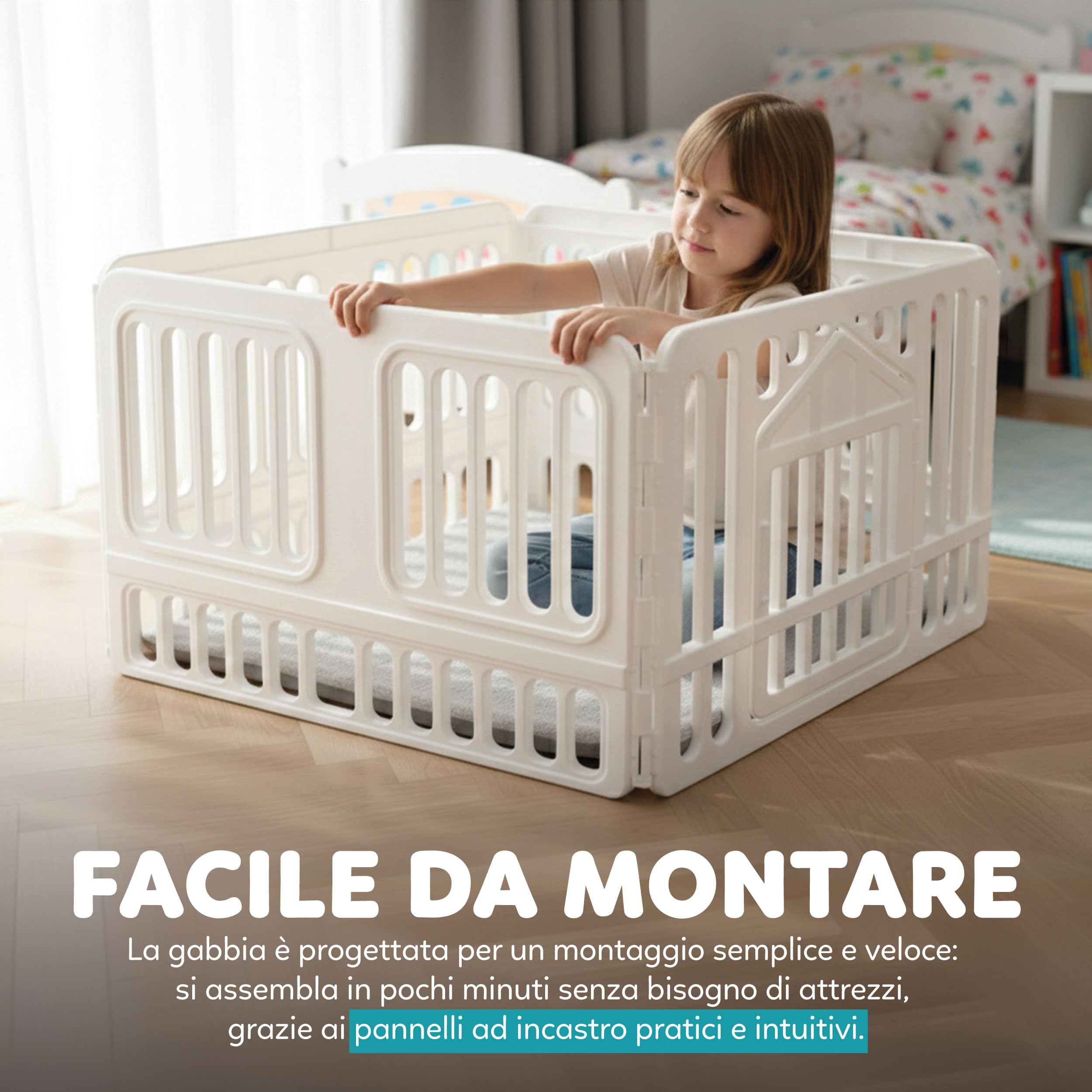 AqpetFriends Recinto per Cani da Interno 97x97x60h cm in plastica con Porta – Box Modulare colore Bianco per Cuccioli e Animali Domestici – Parco Recinzione per Casa, Gatti e Cani